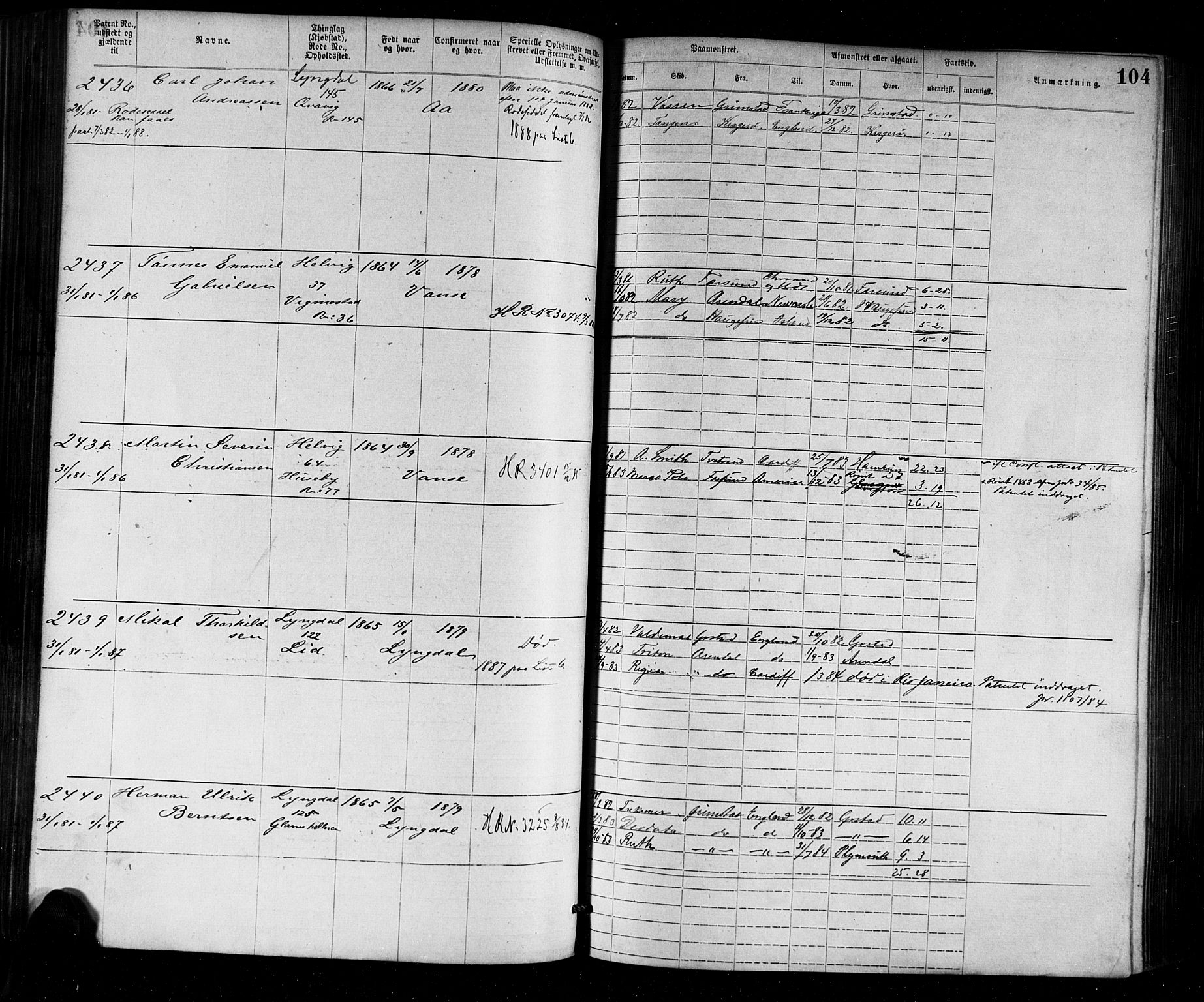 Farsund mønstringskrets, AV/SAK-2031-0017/F/Fa/L0002: Annotasjonsrulle nr 1921-3815 med register, M-2, 1877-1894, s. 130