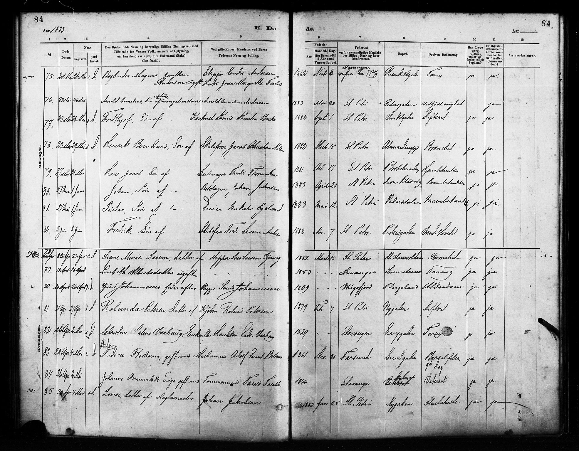 St. Petri sokneprestkontor, AV/SAST-A-101813/001/30/30BA/L0017: Ministerialbok nr. A 17, 1879-1895, s. 84