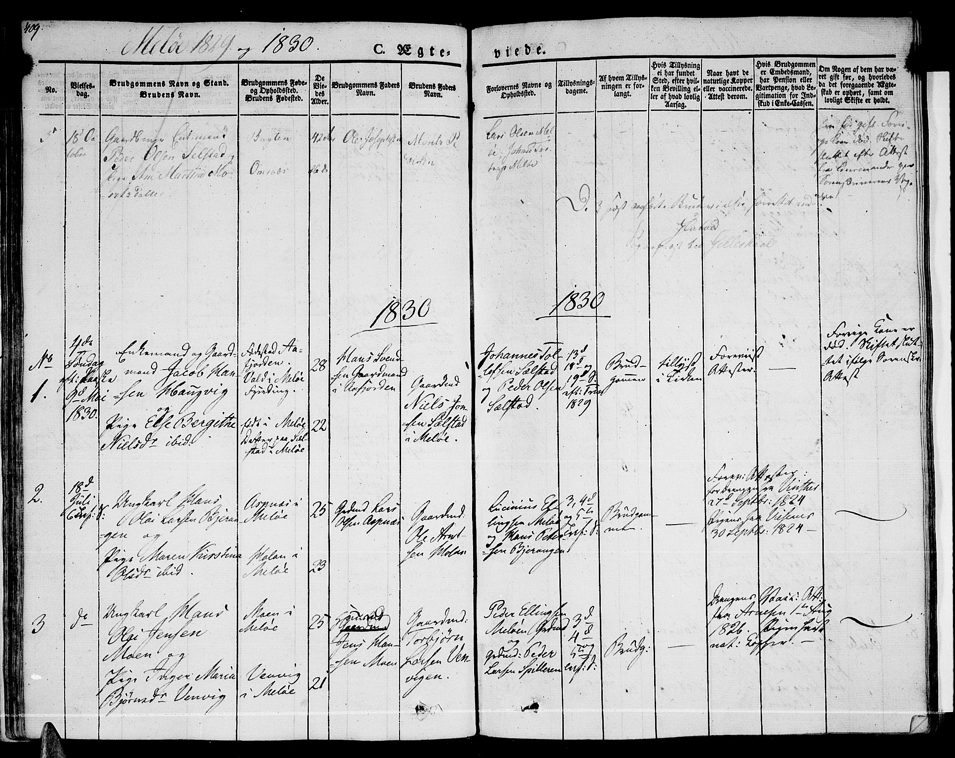 Ministerialprotokoller, klokkerbøker og fødselsregistre - Nordland, AV/SAT-A-1459/841/L0600: Ministerialbok nr. 841A07 /2, 1824-1843, s. 409
