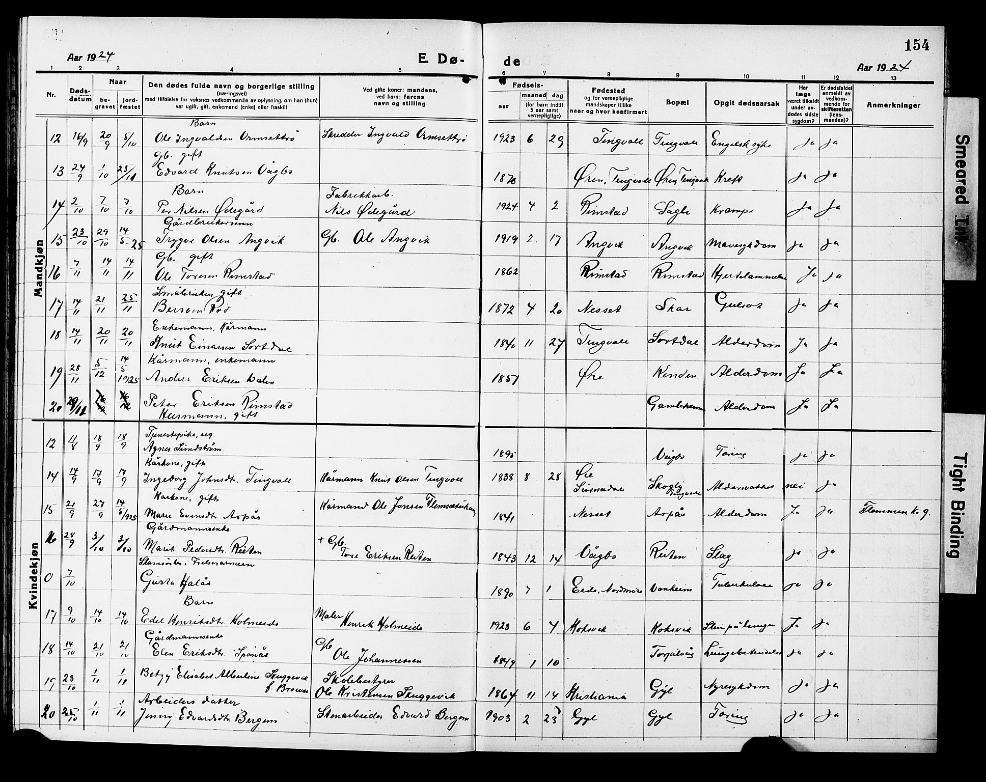 Ministerialprotokoller, klokkerbøker og fødselsregistre - Møre og Romsdal, SAT/A-1454/586/L0994: Klokkerbok nr. 586C05, 1919-1927, s. 154