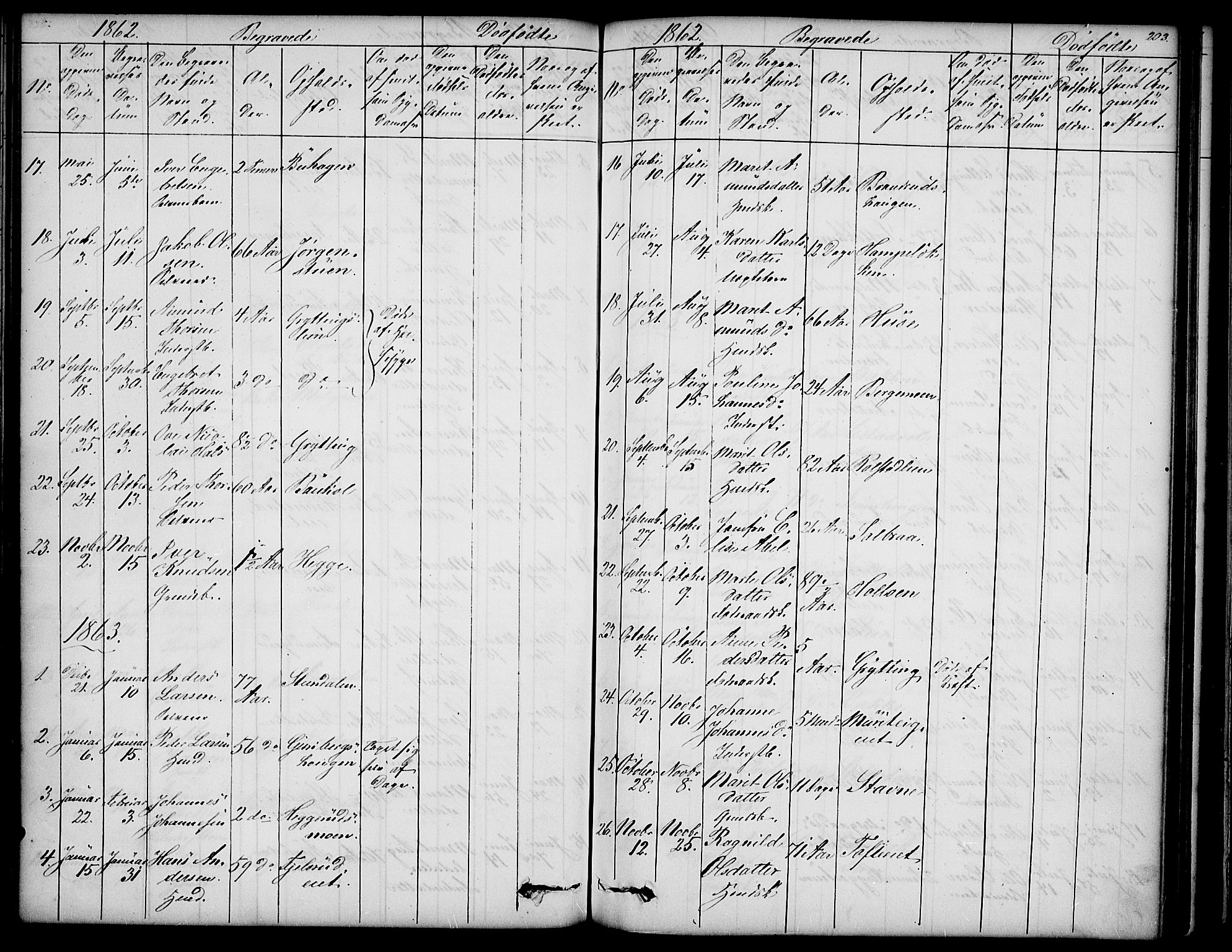 Sør-Fron prestekontor, SAH/PREST-010/H/Ha/Hab/L0001: Klokkerbok nr. 1, 1844-1863, s. 203