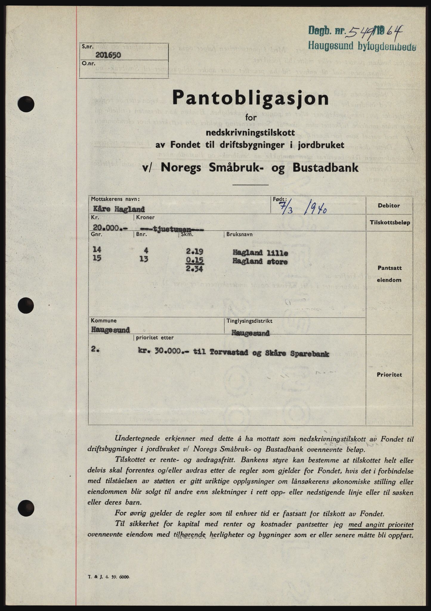 Haugesund tingrett, SAST/A-101415/01/II/IIC/L0051: Pantebok nr. B 51, 1963-1964, Dagboknr: 549/1964