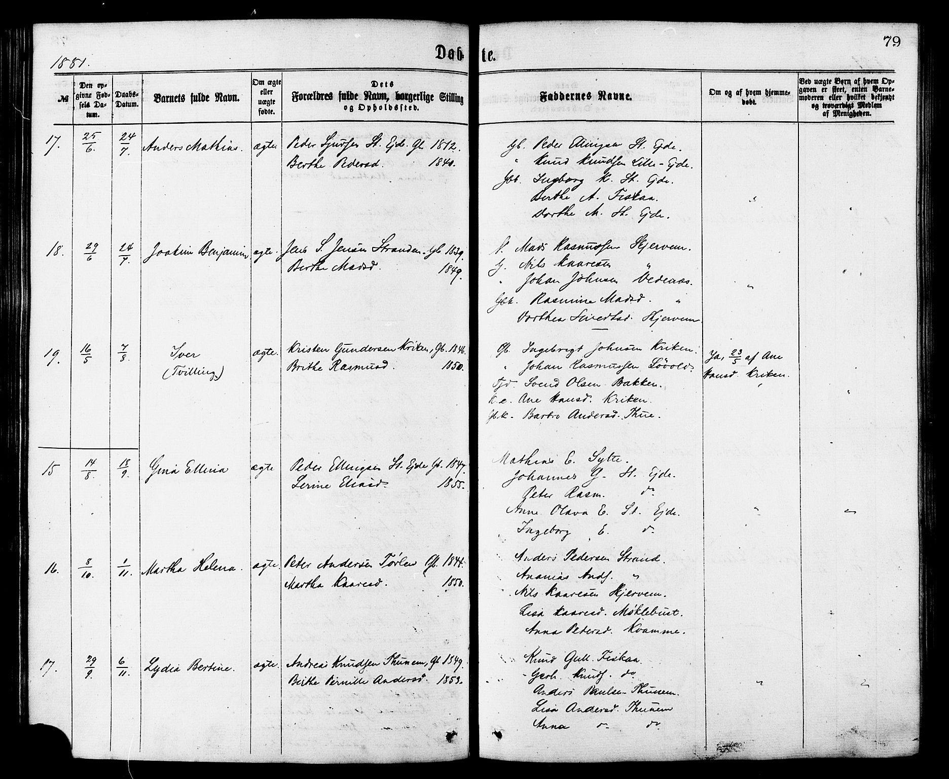 Ministerialprotokoller, klokkerbøker og fødselsregistre - Møre og Romsdal, AV/SAT-A-1454/501/L0007: Ministerialbok nr. 501A07, 1868-1884, s. 79