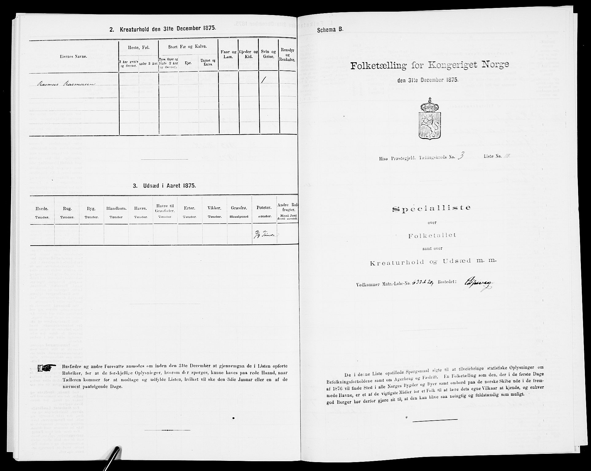 SAK, Folketelling 1875 for 0922P Hisøy prestegjeld, 1875, s. 714