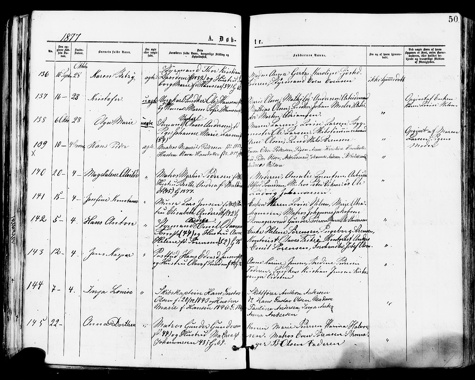 Tønsberg kirkebøker, AV/SAKO-A-330/F/Fa/L0010: Ministerialbok nr. I 10, 1874-1880, s. 50
