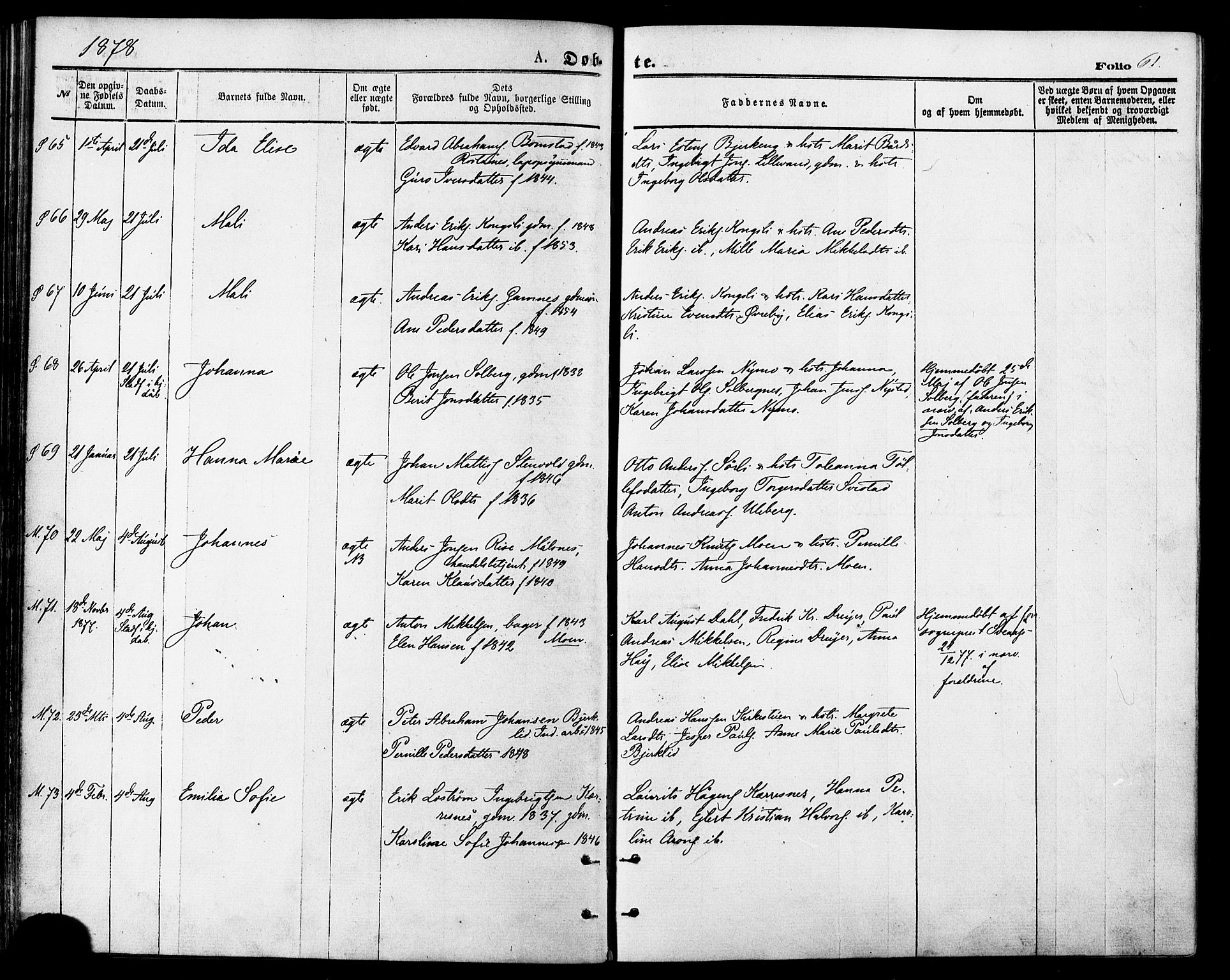 Målselv sokneprestembete, AV/SATØ-S-1311/G/Ga/Gaa/L0005kirke: Ministerialbok nr. 5, 1872-1884, s. 61