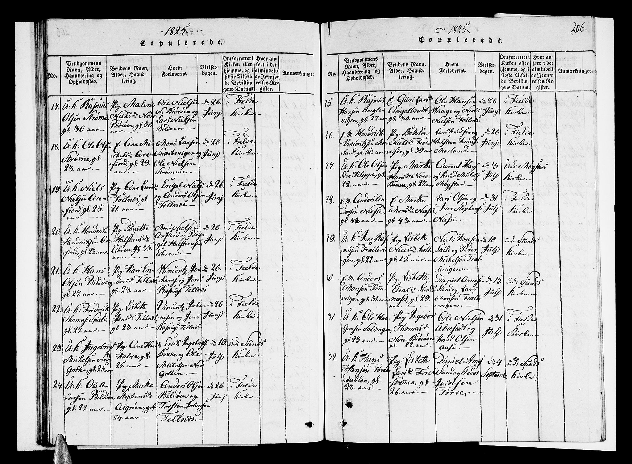 Sund sokneprestembete, AV/SAB-A-99930: Klokkerbok nr. A 1, 1816-1827, s. 206