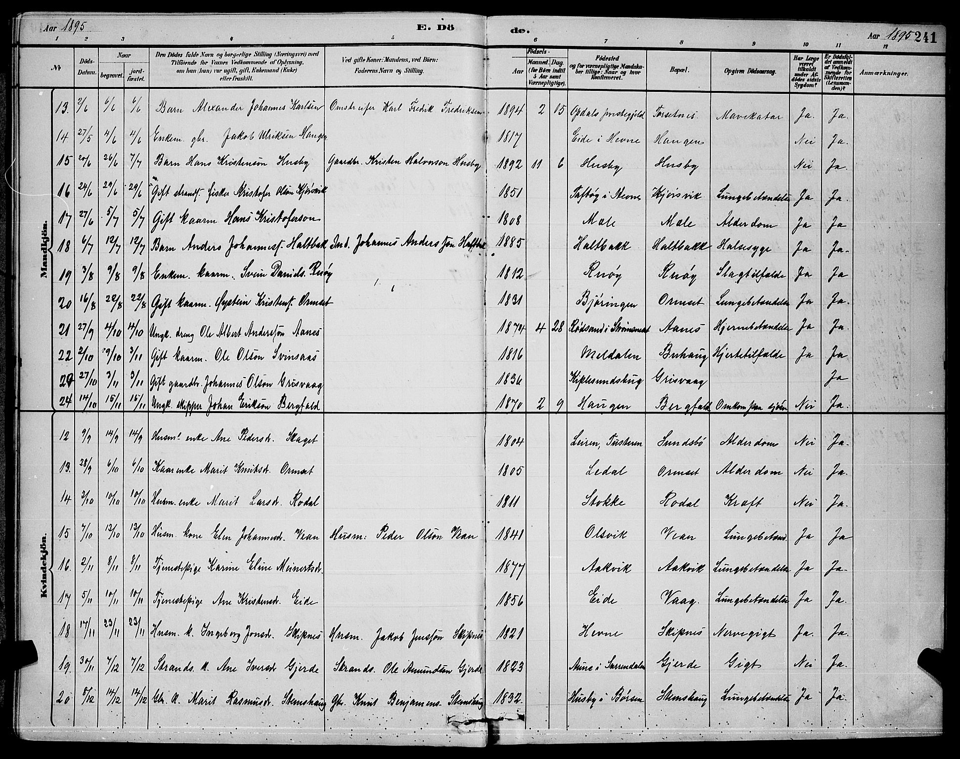 Ministerialprotokoller, klokkerbøker og fødselsregistre - Møre og Romsdal, AV/SAT-A-1454/578/L0909: Klokkerbok nr. 578C02, 1882-1900, s. 241