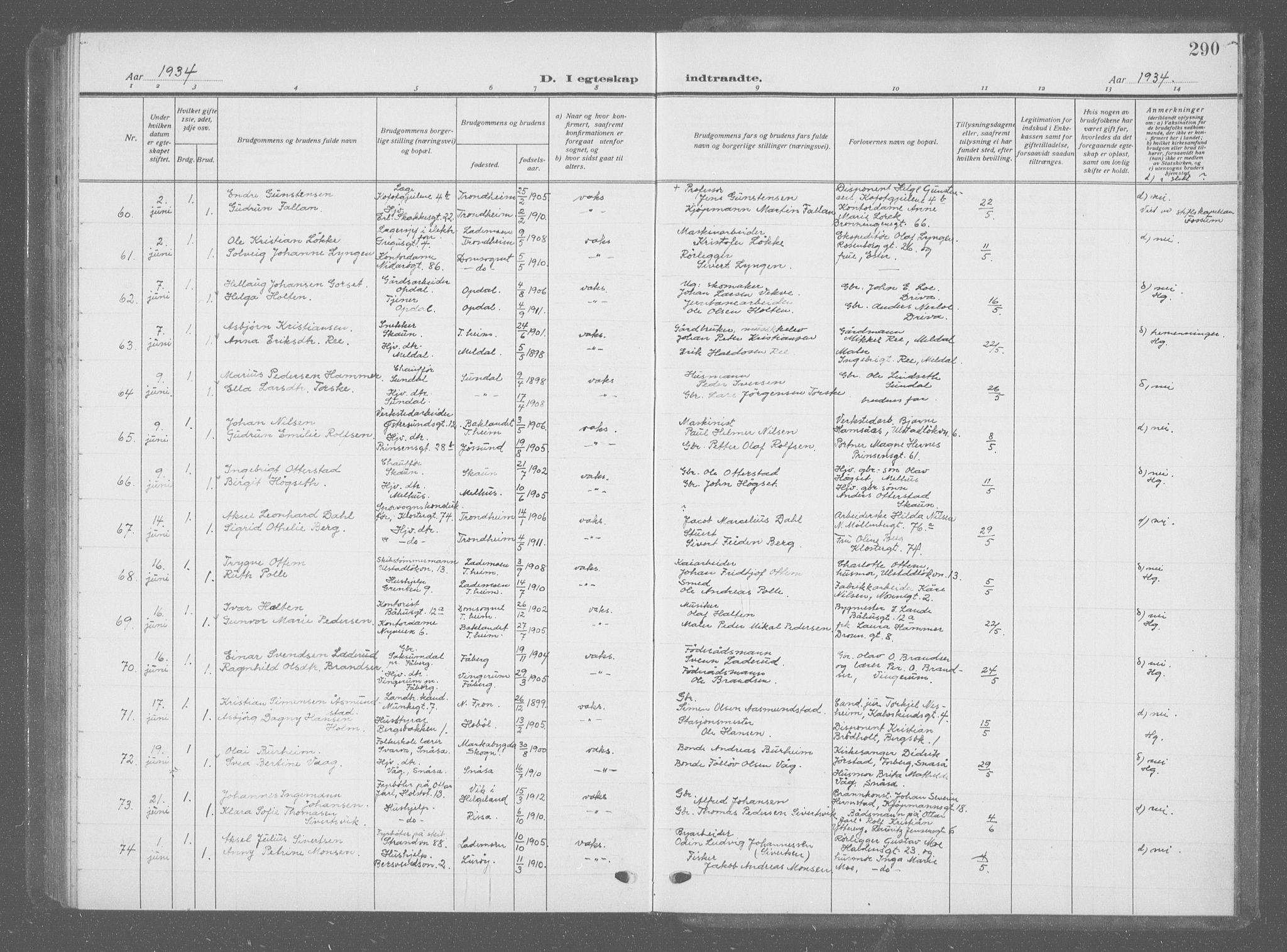 Ministerialprotokoller, klokkerbøker og fødselsregistre - Sør-Trøndelag, AV/SAT-A-1456/601/L0098: Klokkerbok nr. 601C16, 1921-1934, s. 290