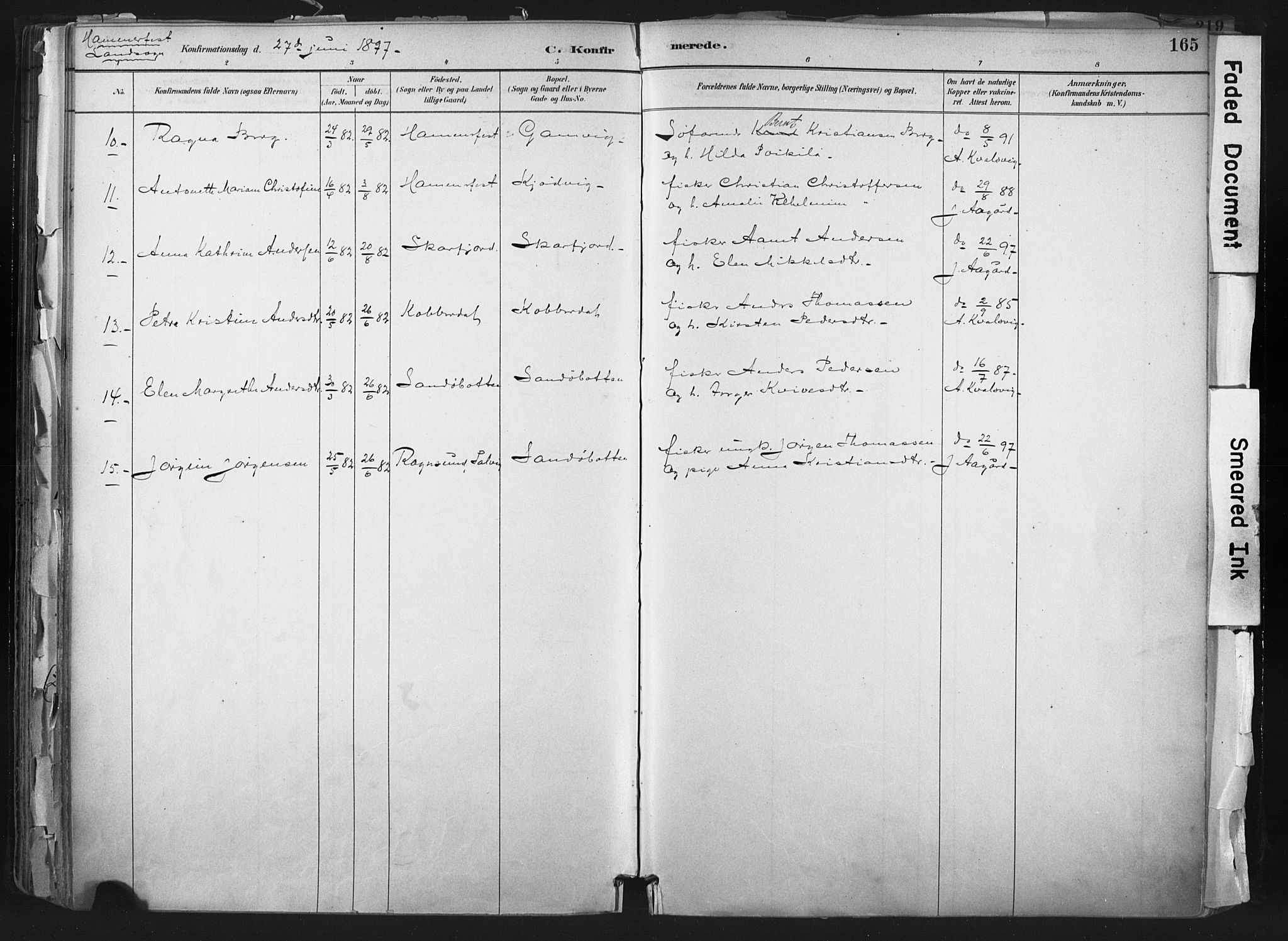 Hammerfest sokneprestkontor, AV/SATØ-S-1347/H/Ha/L0011.kirke: Ministerialbok nr. 11 /1, 1885-1897, s. 165