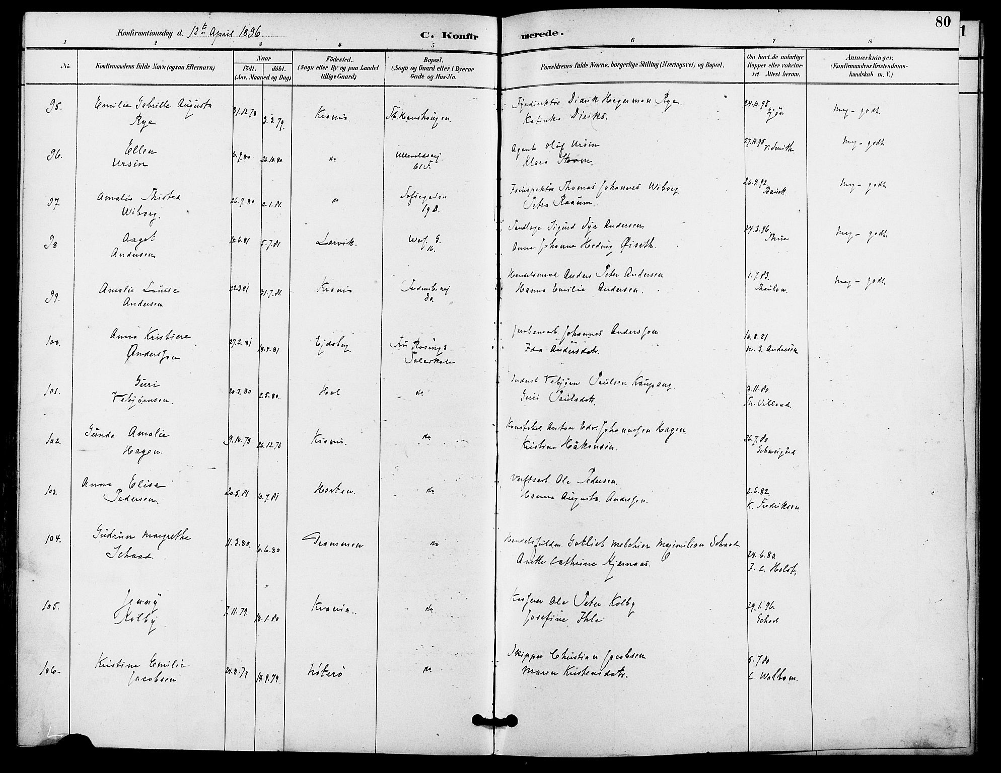 Gamle Aker prestekontor Kirkebøker, AV/SAO-A-10617a/F/L0009: Ministerialbok nr. 9, 1890-1898, s. 80