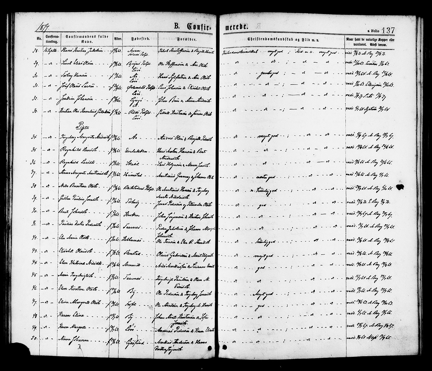 Ministerialprotokoller, klokkerbøker og fødselsregistre - Sør-Trøndelag, AV/SAT-A-1456/655/L0679: Ministerialbok nr. 655A08, 1873-1879, s. 137