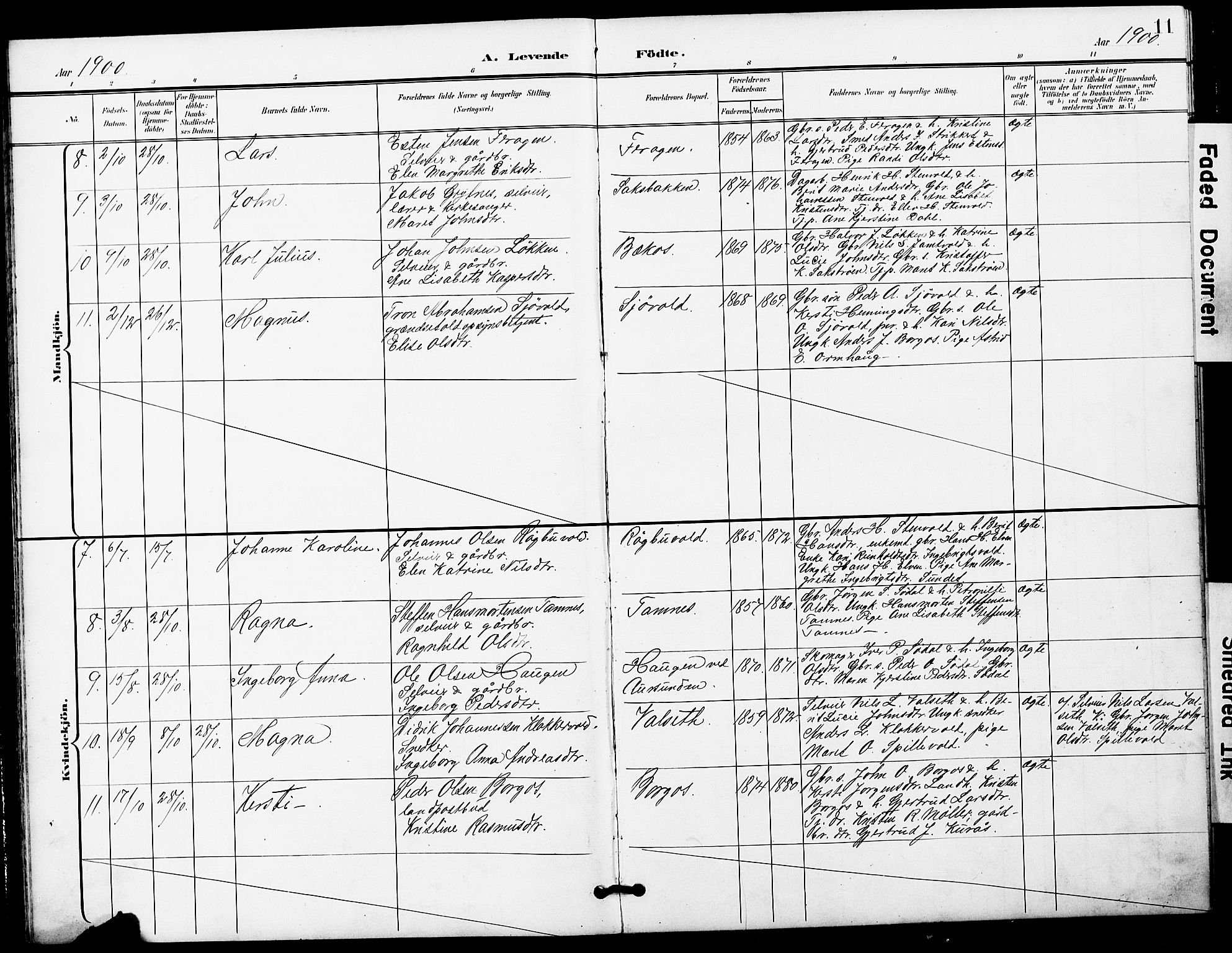 Ministerialprotokoller, klokkerbøker og fødselsregistre - Sør-Trøndelag, AV/SAT-A-1456/683/L0950: Klokkerbok nr. 683C02, 1897-1918, s. 11