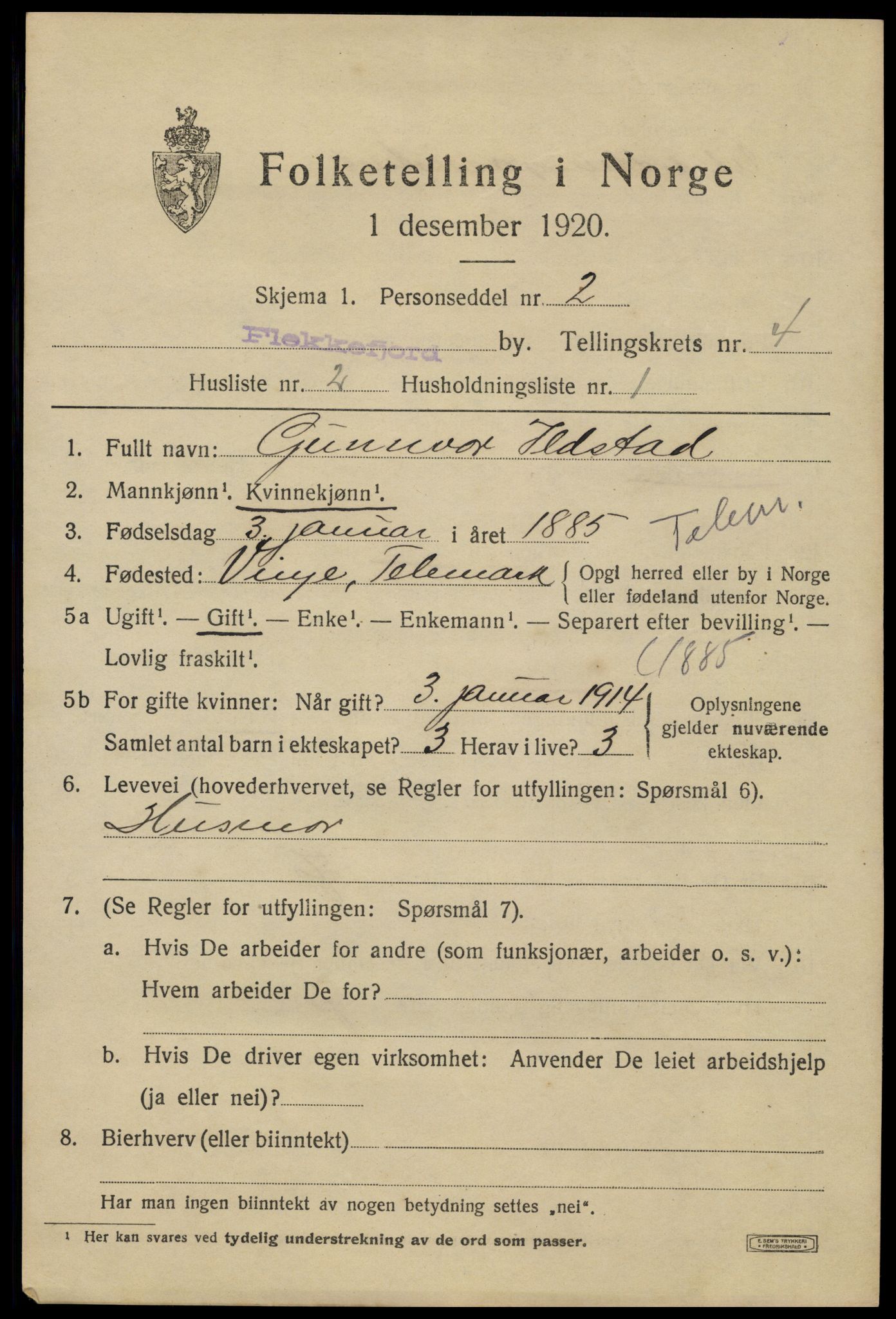 SAK, Folketelling 1920 for 1004 Flekkefjord kjøpstad, 1920, s. 4452