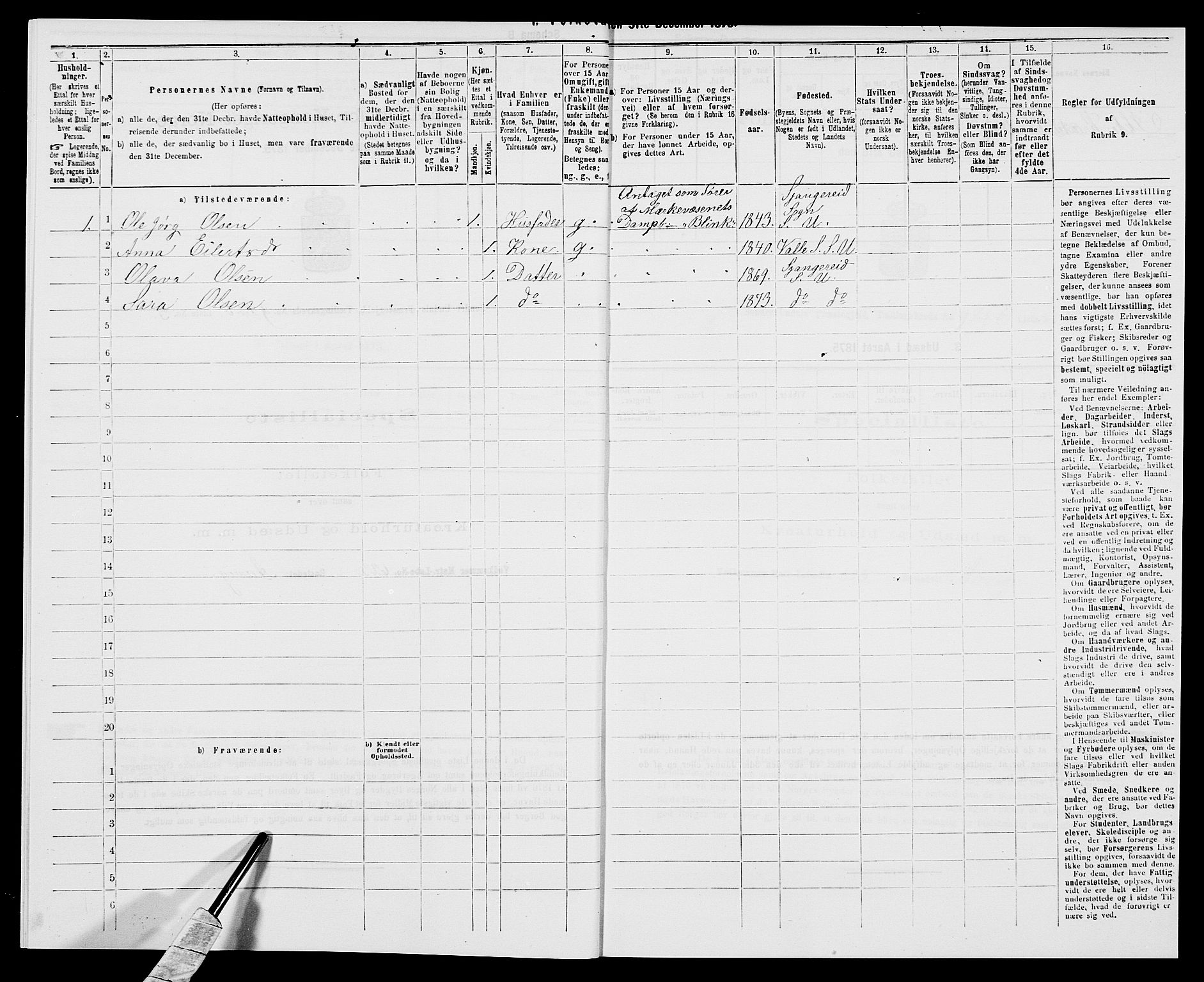 SAK, Folketelling 1875 for 1029P Sør-Audnedal prestegjeld, 1875, s. 1315