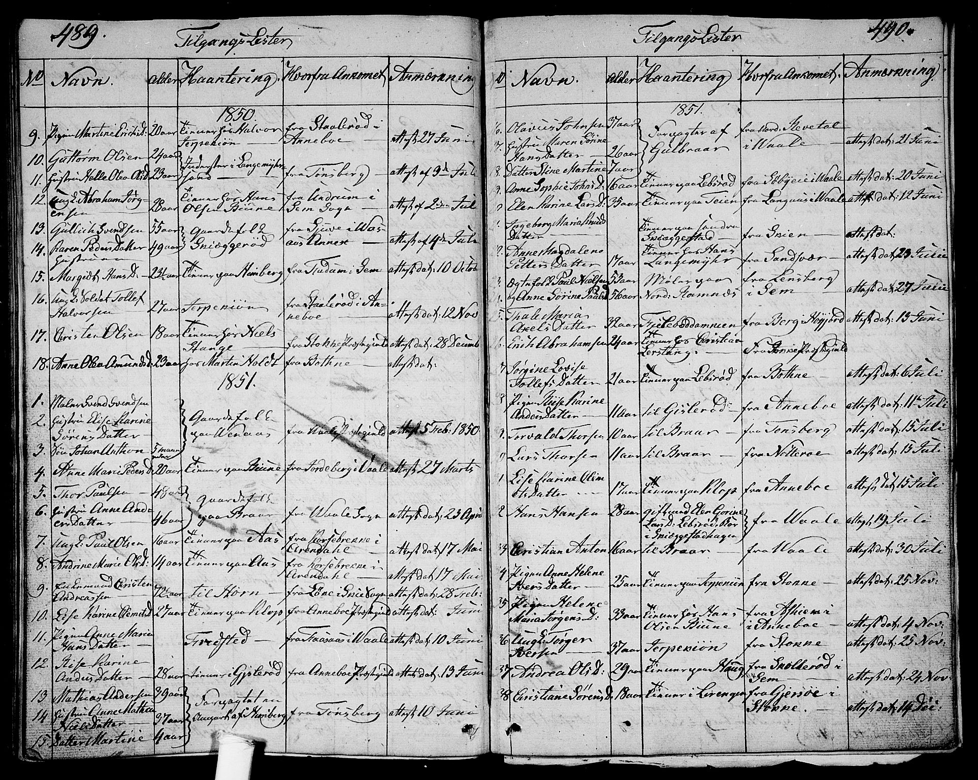 Ramnes kirkebøker, AV/SAKO-A-314/G/Ga/L0002: Klokkerbok nr. I 2, 1848-1870, s. 489-490
