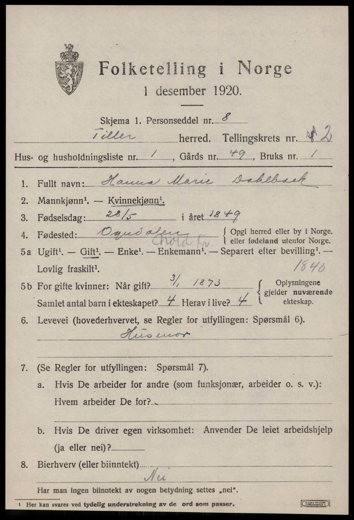 SAT, Folketelling 1920 for 1661 Tiller herred, 1920, s. 991