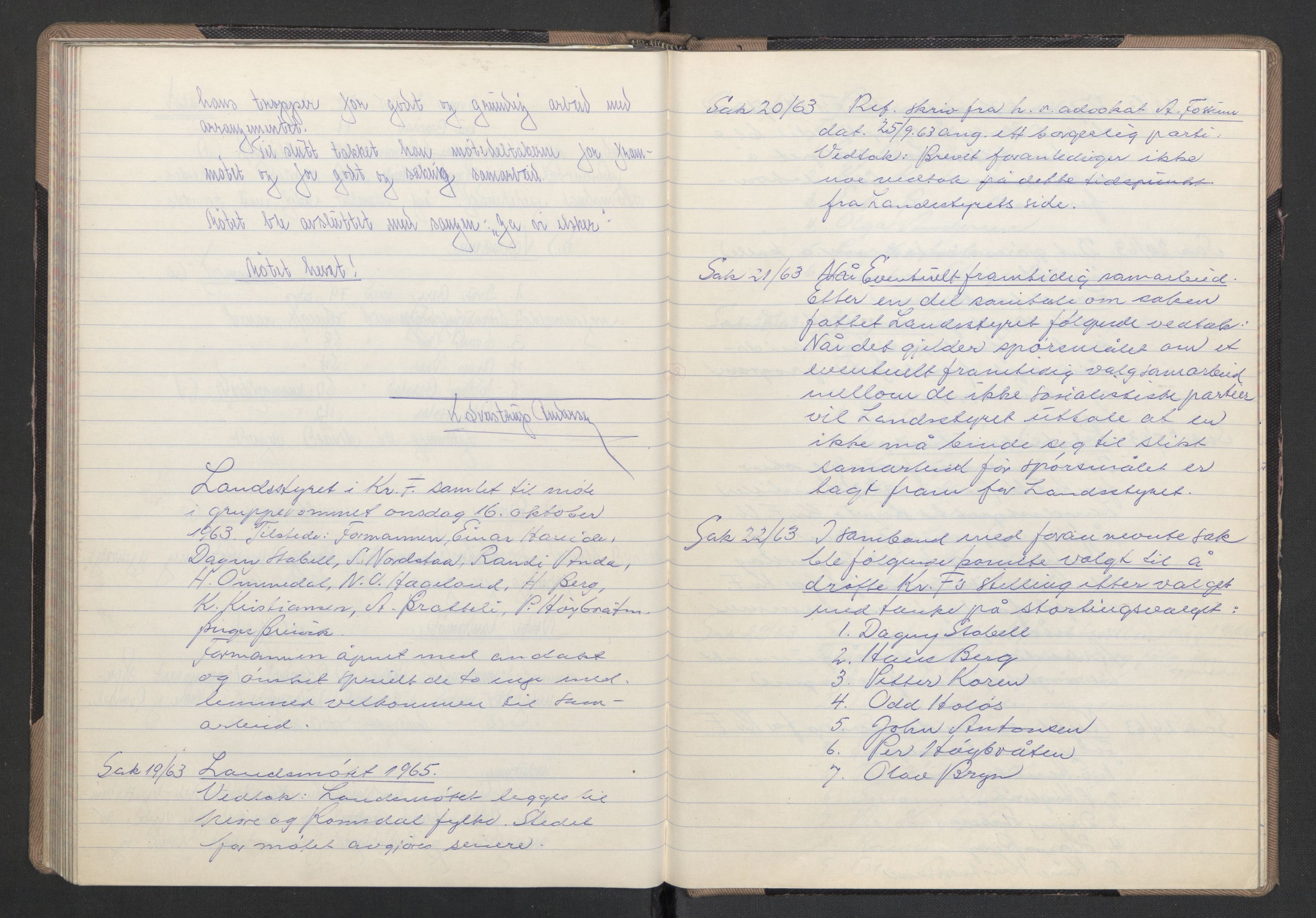 Kristelig Folkeparti, AV/RA-PA-0621/F/Fk/L0050/0001: -- / 1. Protokoller st.møter, Landsmøter, AU, landsstyremøter, 1953-1965, s. 129