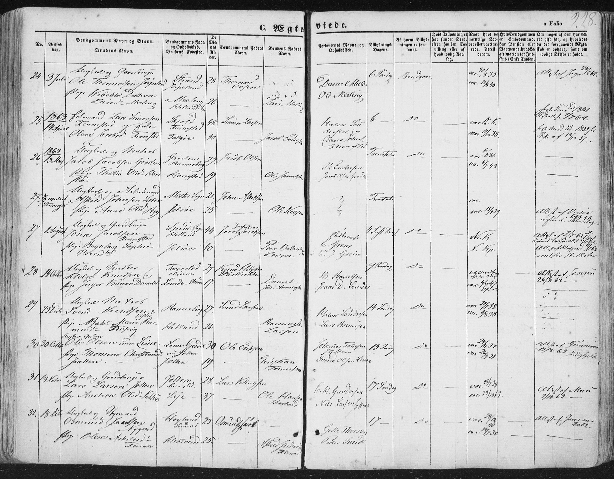 Hetland sokneprestkontor, AV/SAST-A-101826/30/30BA/L0002: Ministerialbok nr. A 2, 1849-1869, s. 228