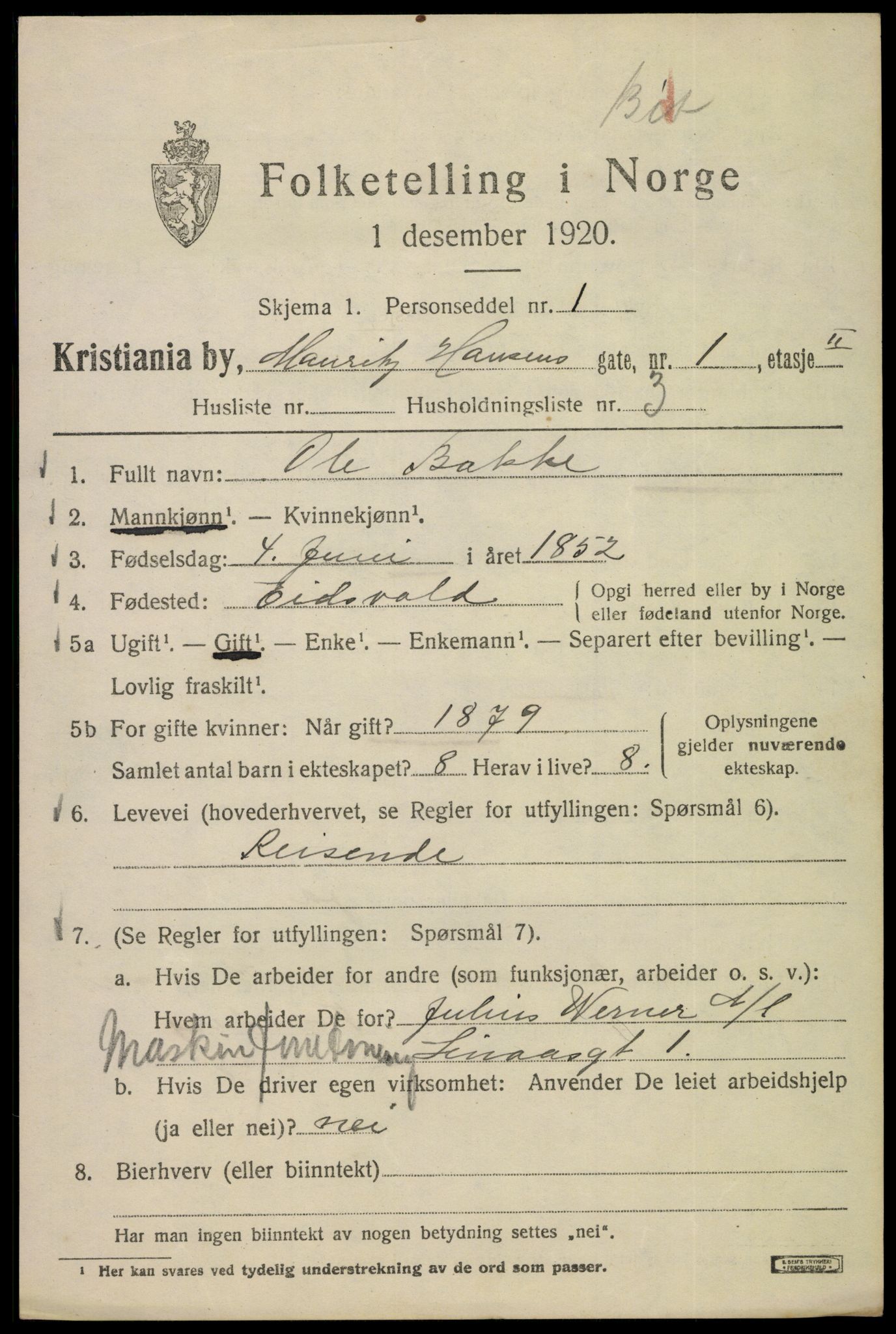 SAO, Folketelling 1920 for 0301 Kristiania kjøpstad, 1920, s. 392835