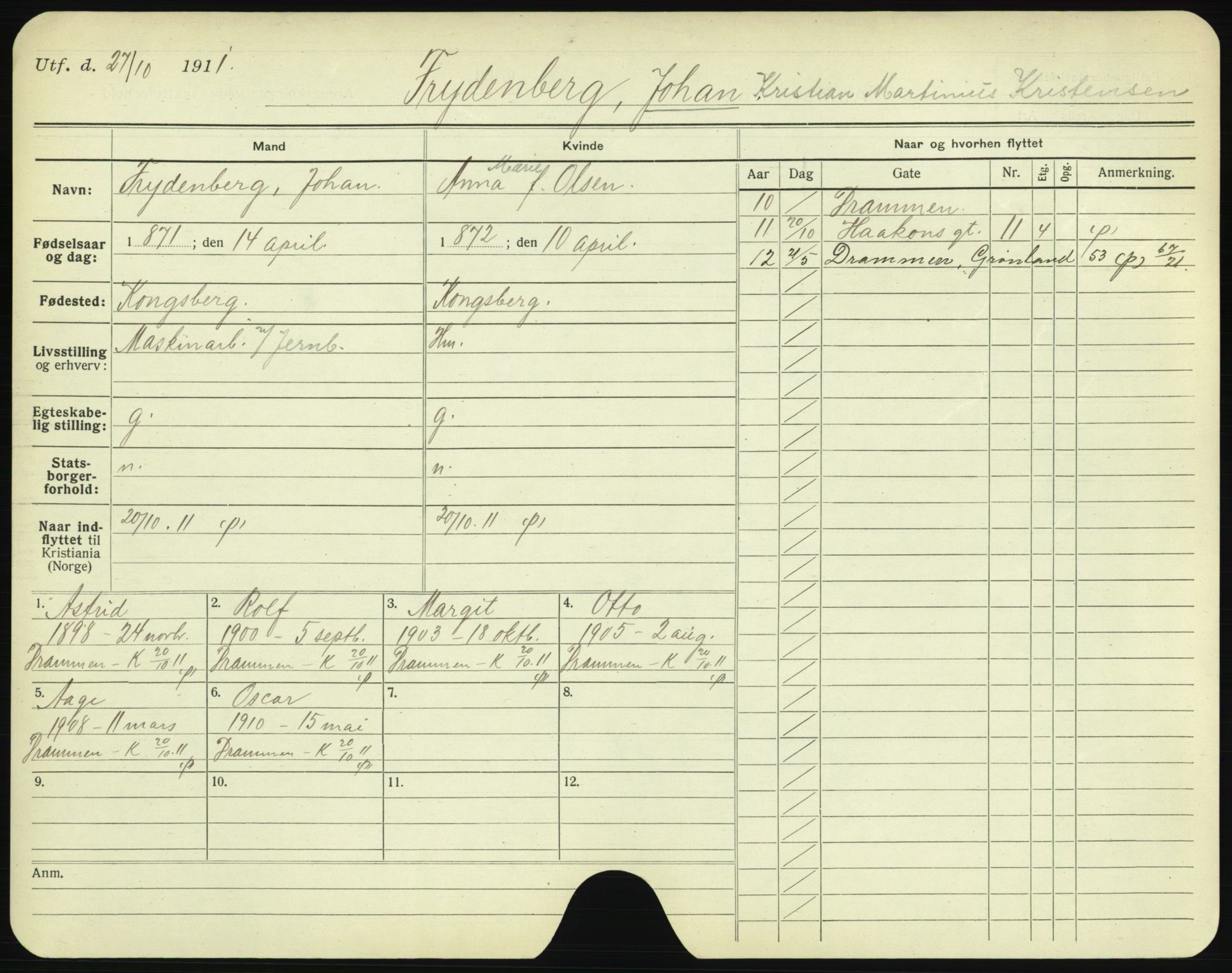 Oslo folkeregister, Registerkort, SAO/A-11715/F/Fa/Fac/L0003: Menn, 1906-1914, s. 327a