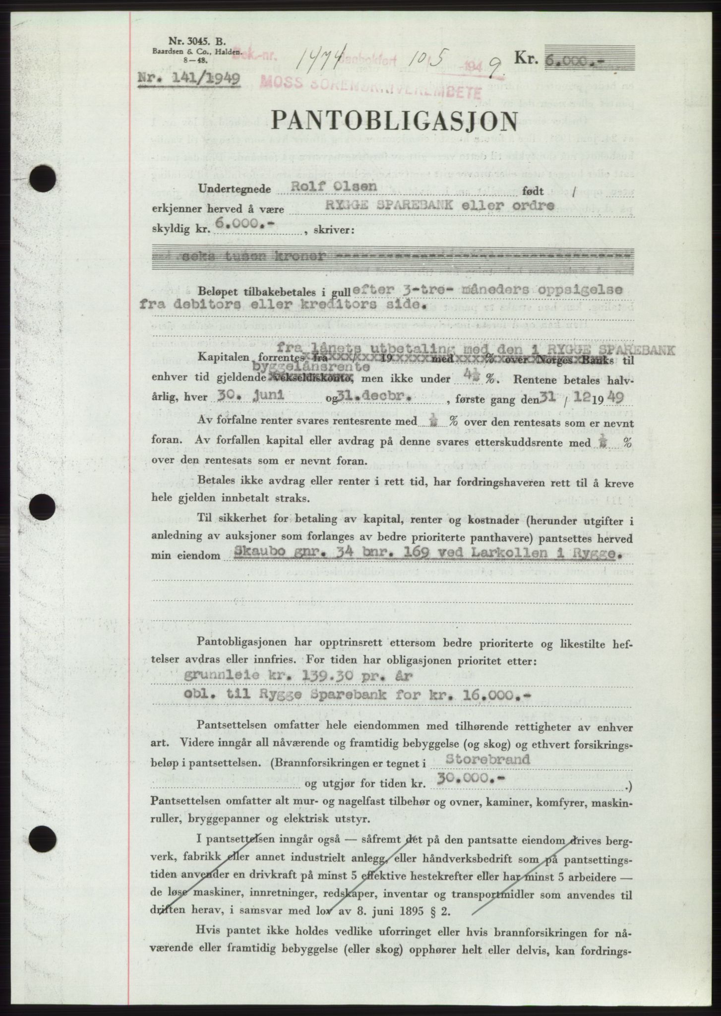 Moss sorenskriveri, SAO/A-10168: Pantebok nr. B21, 1949-1949, Dagboknr: 1474/1949
