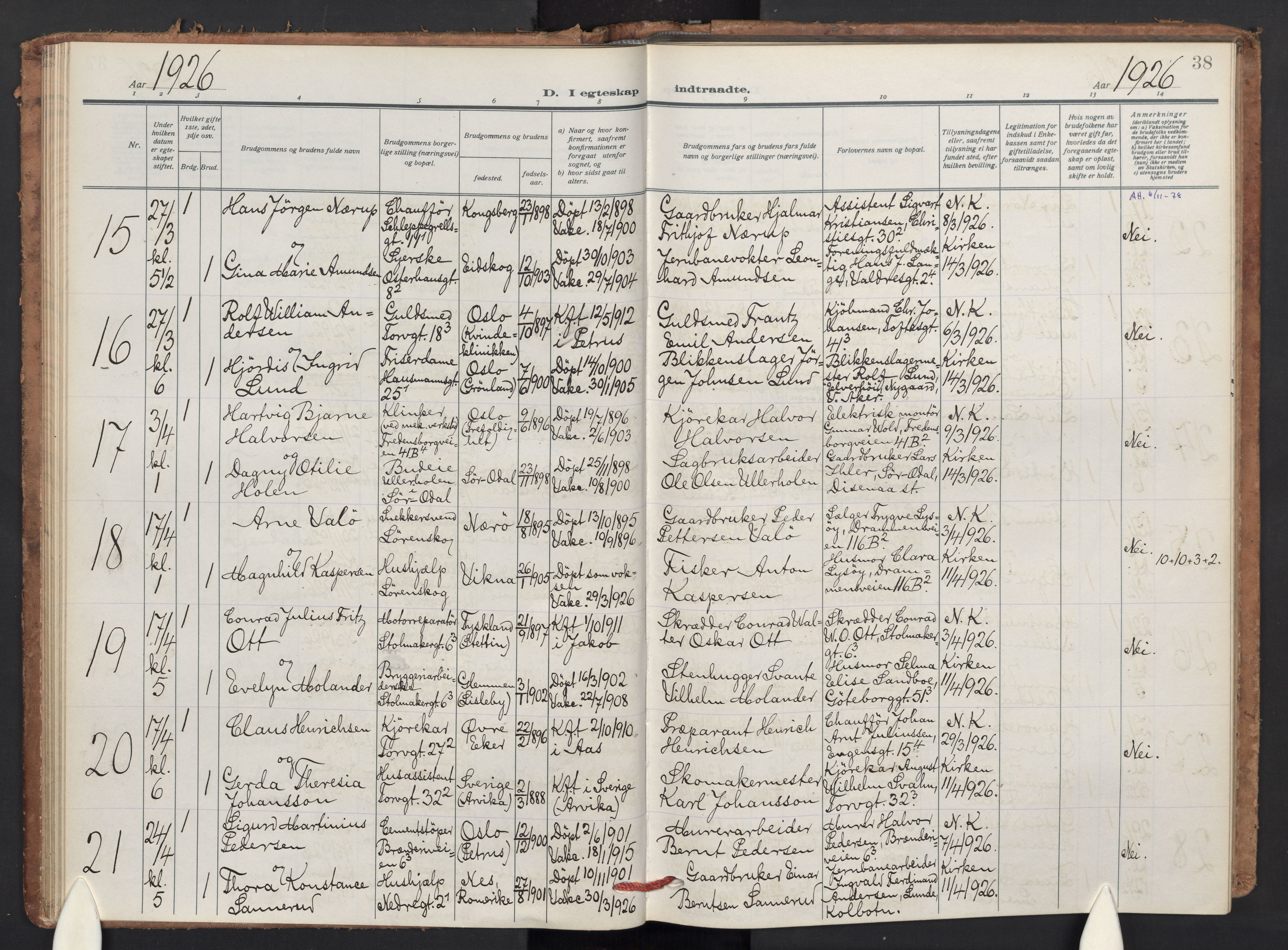 Jakob prestekontor Kirkebøker, AV/SAO-A-10850/F/Fa/L0018: Ministerialbok nr. 18, 1923-1936, s. 38