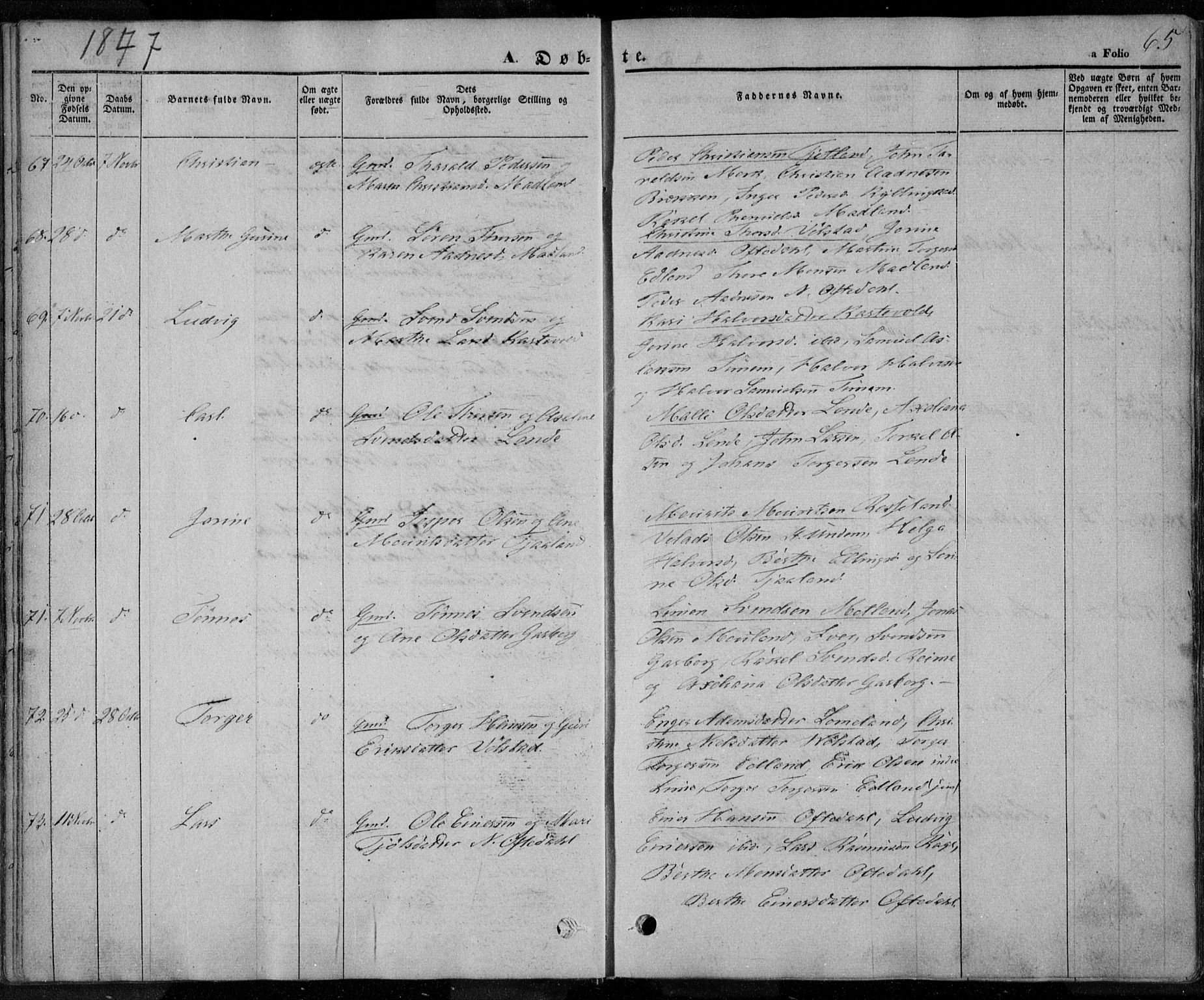 Lye sokneprestkontor, AV/SAST-A-101794/001/30BA/L0005: Ministerialbok nr. A 5.1, 1842-1855, s. 65
