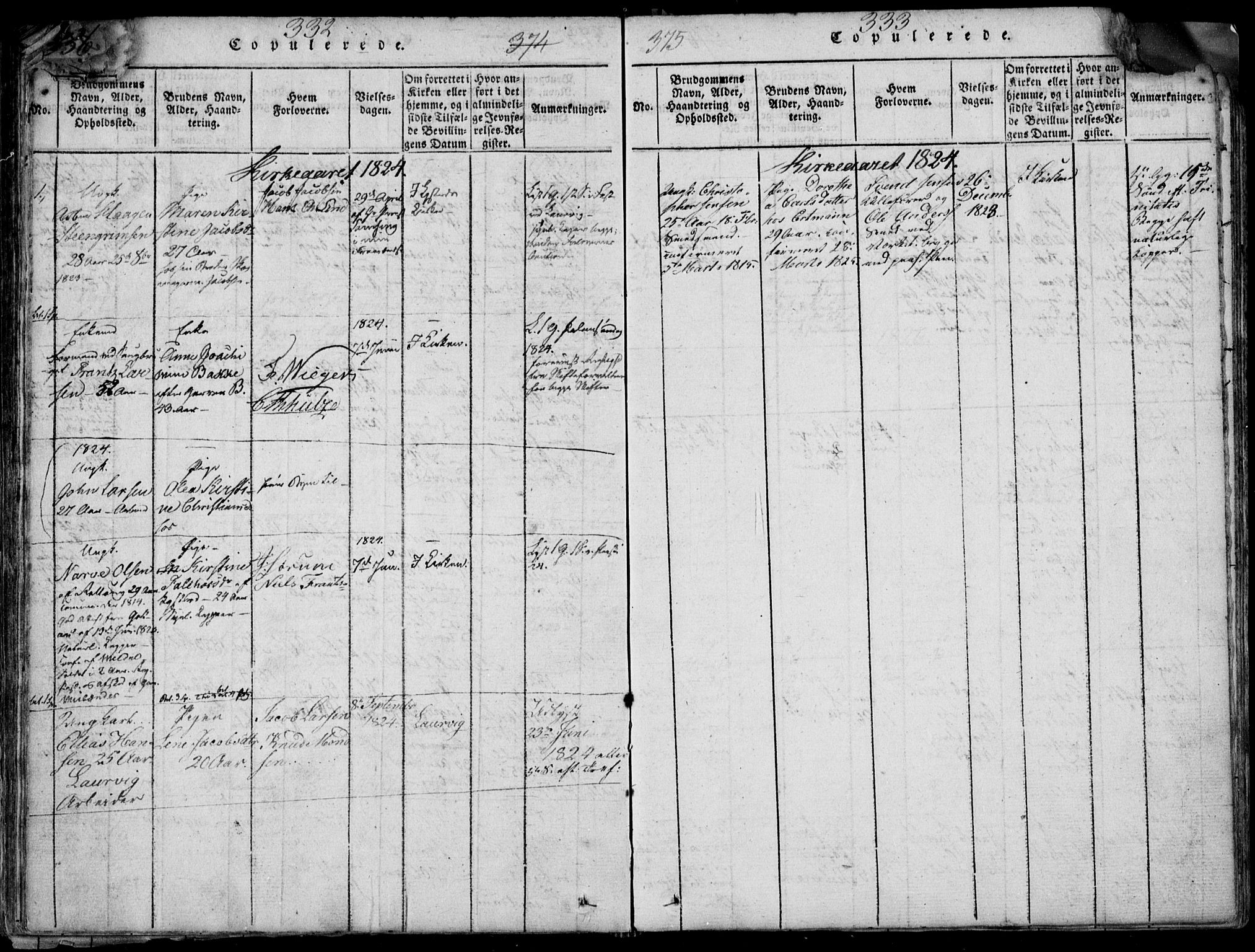 Larvik kirkebøker, AV/SAKO-A-352/F/Fb/L0002: Ministerialbok nr. II 2, 1818-1842, s. 332-333