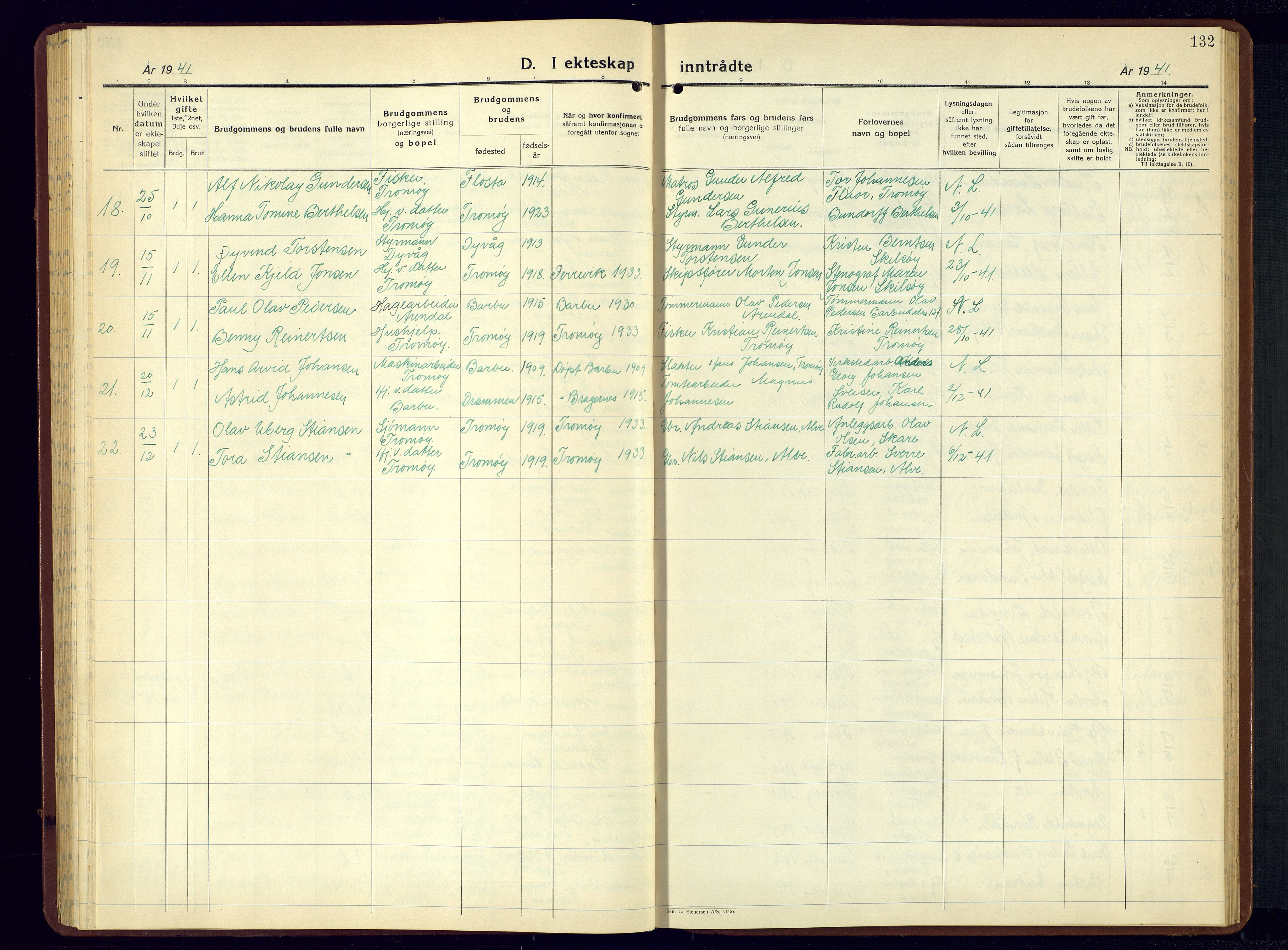 Tromøy sokneprestkontor, AV/SAK-1111-0041/F/Fb/L0009: Klokkerbok nr. B-9, 1938-1952, s. 132