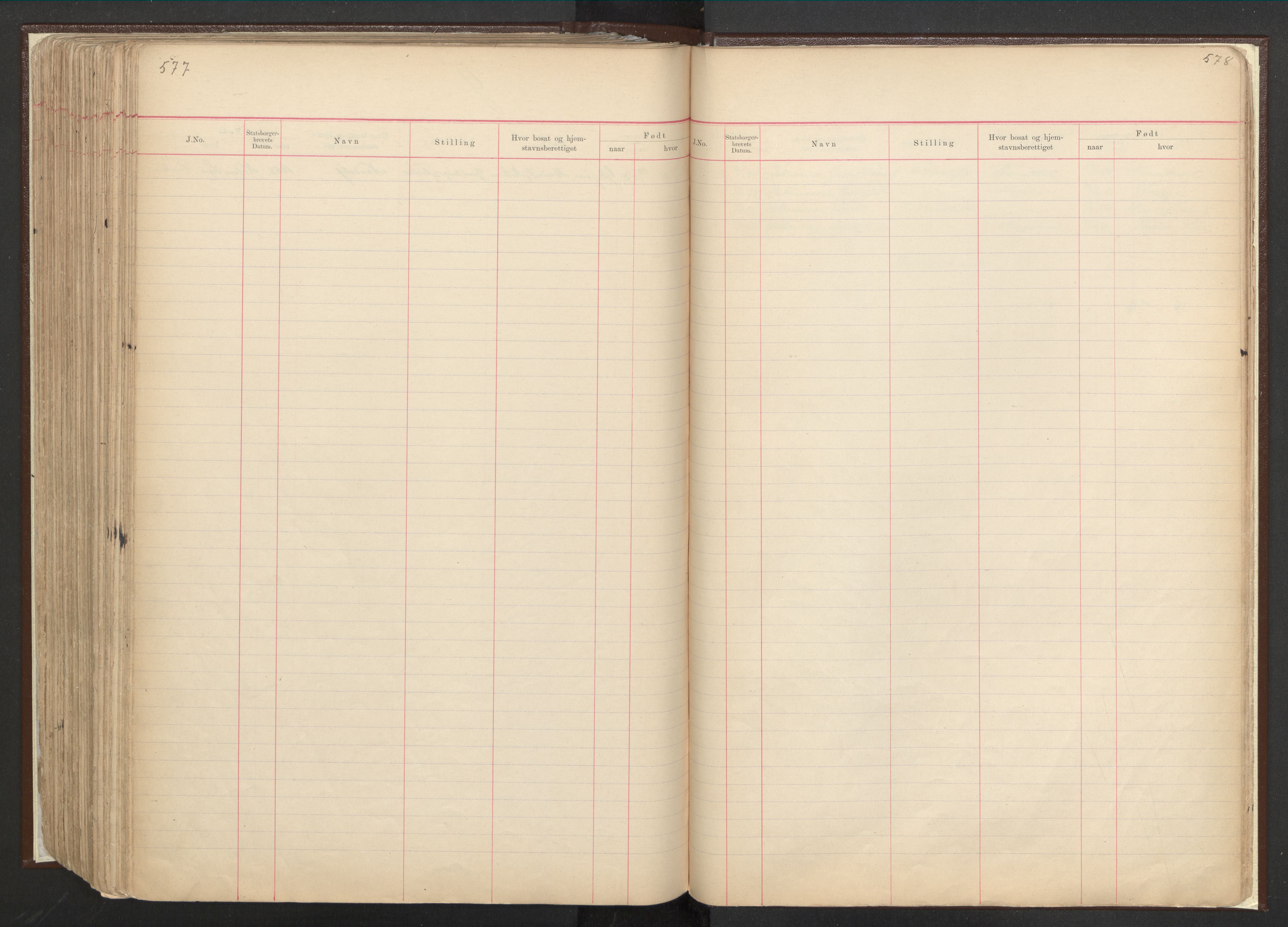 Justisdepartementet, 3. politikontor P3, AV/RA-S-1051/C/Cc/L0001: Journal over statsborgersaker, 1891-1946, s. 577-578
