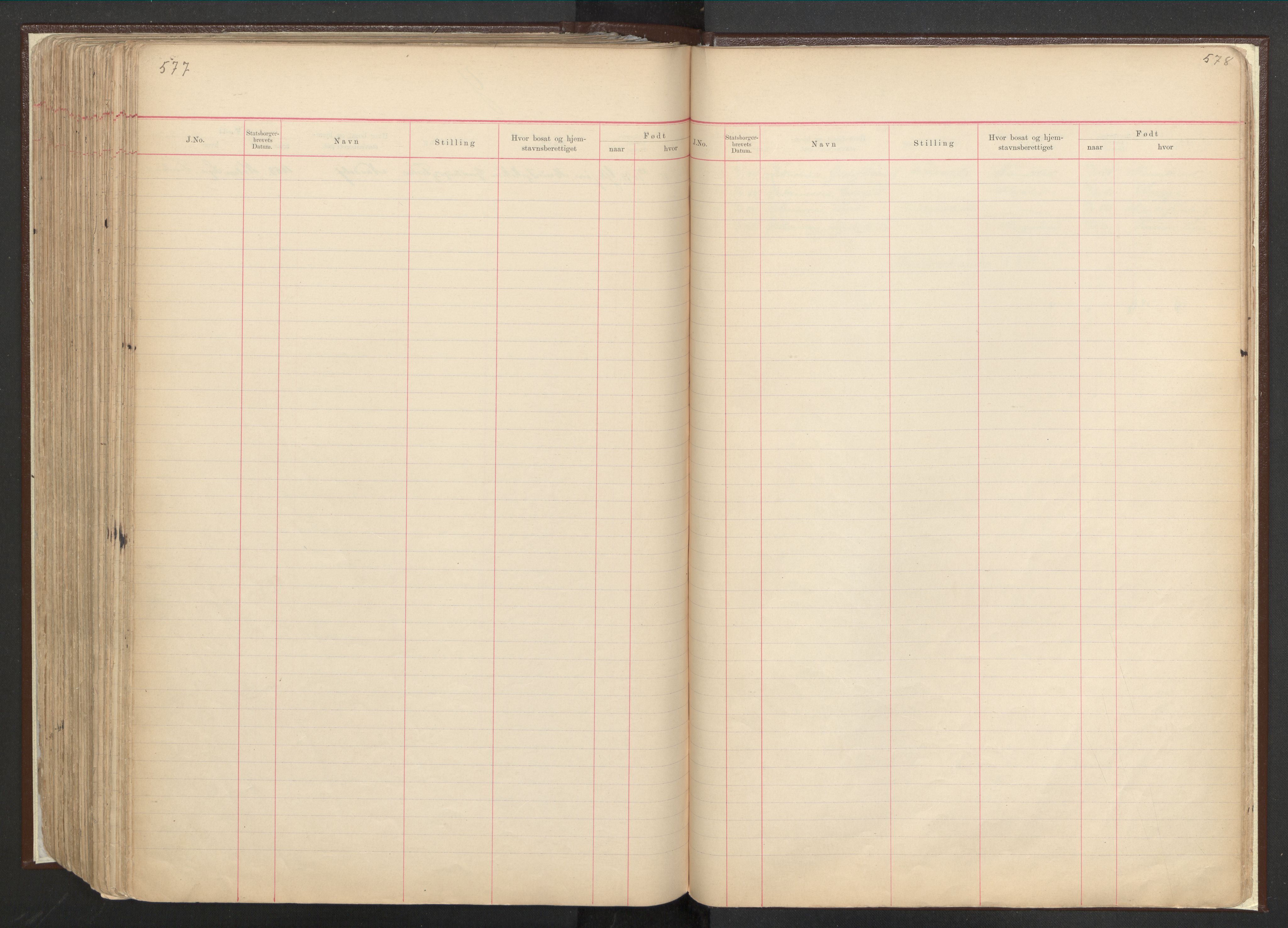 Justisdepartementet, 3. politikontor P3, RA/S-1051/C/Cc/L0001: Journal over statsborgersaker, 1891-1946, s. 577-578