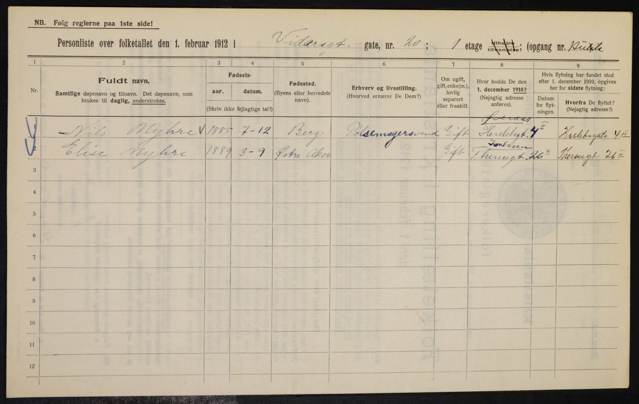 OBA, Kommunal folketelling 1.2.1912 for Kristiania, 1912, s. 123660