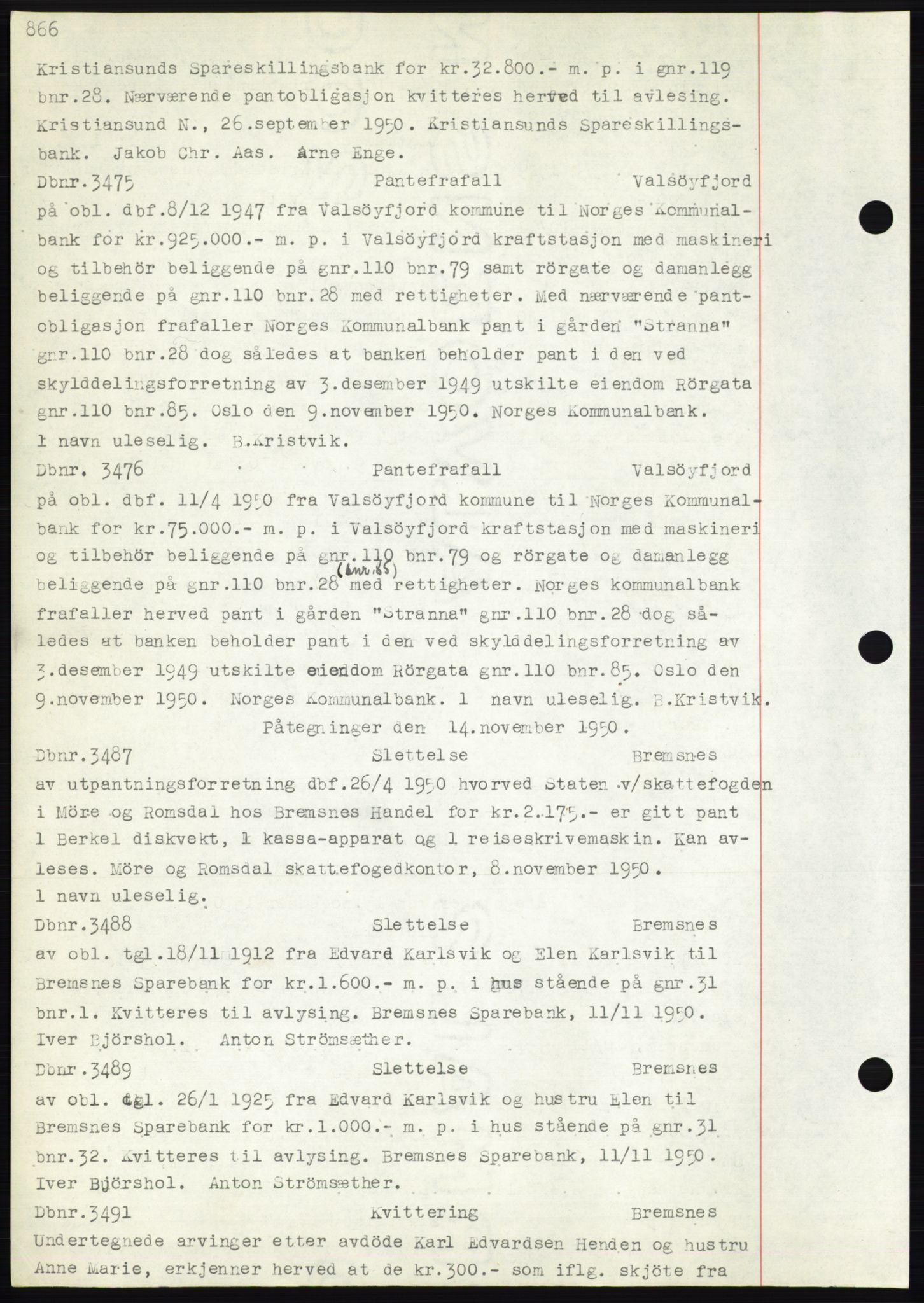 Nordmøre sorenskriveri, SAT/A-4132/1/2/2Ca: Pantebok nr. C82b, 1946-1951, Dagboknr: 3475/1950