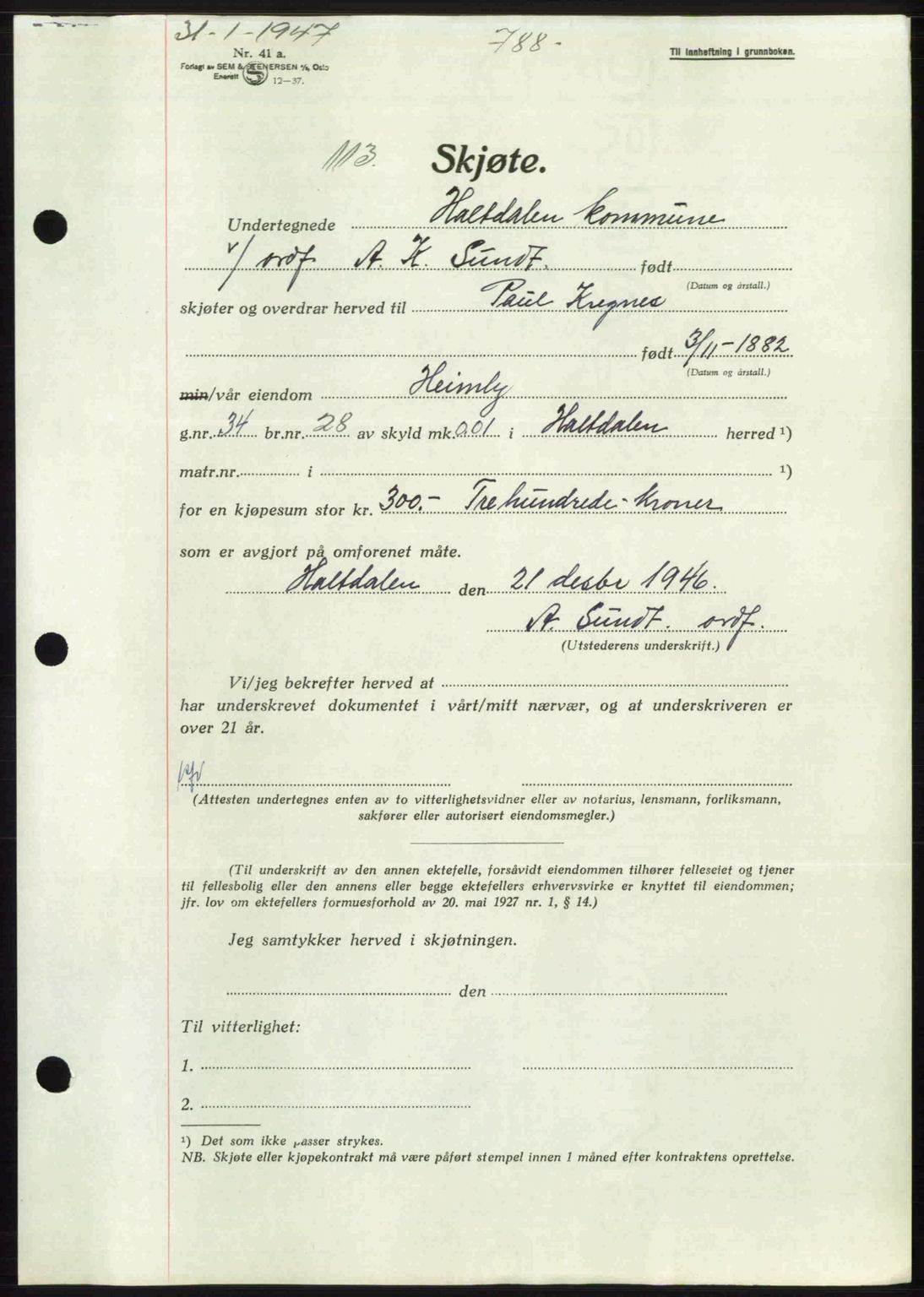 Gauldal sorenskriveri, SAT/A-0014/1/2/2C: Pantebok nr. A3, 1947-1947, Dagboknr: 113/1947