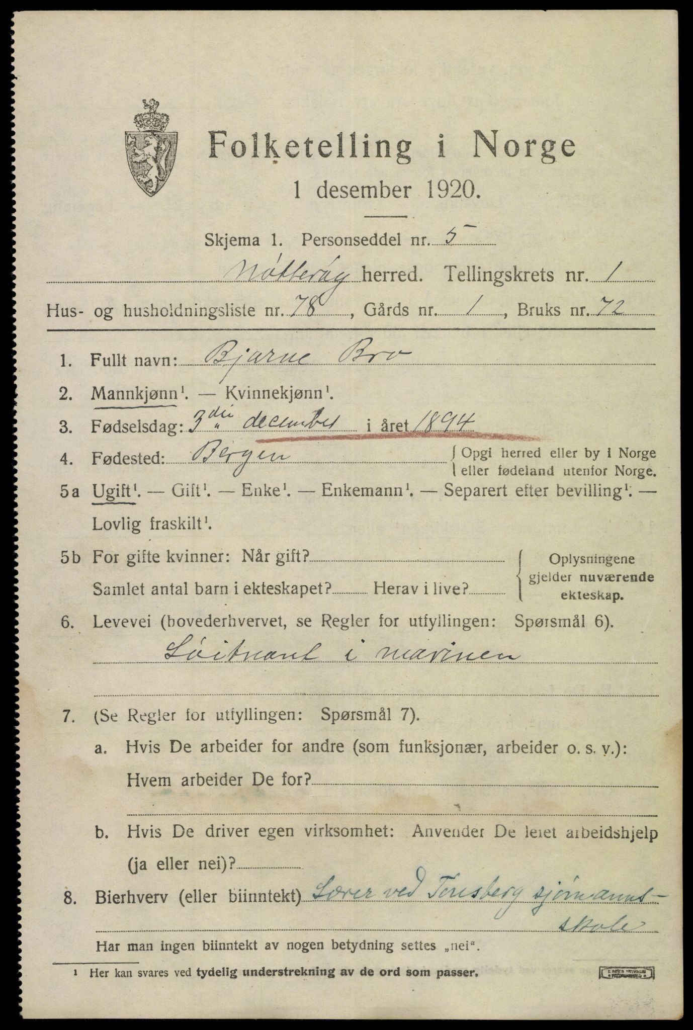SAKO, Folketelling 1920 for 0722 Nøtterøy herred, 1920, s. 3875