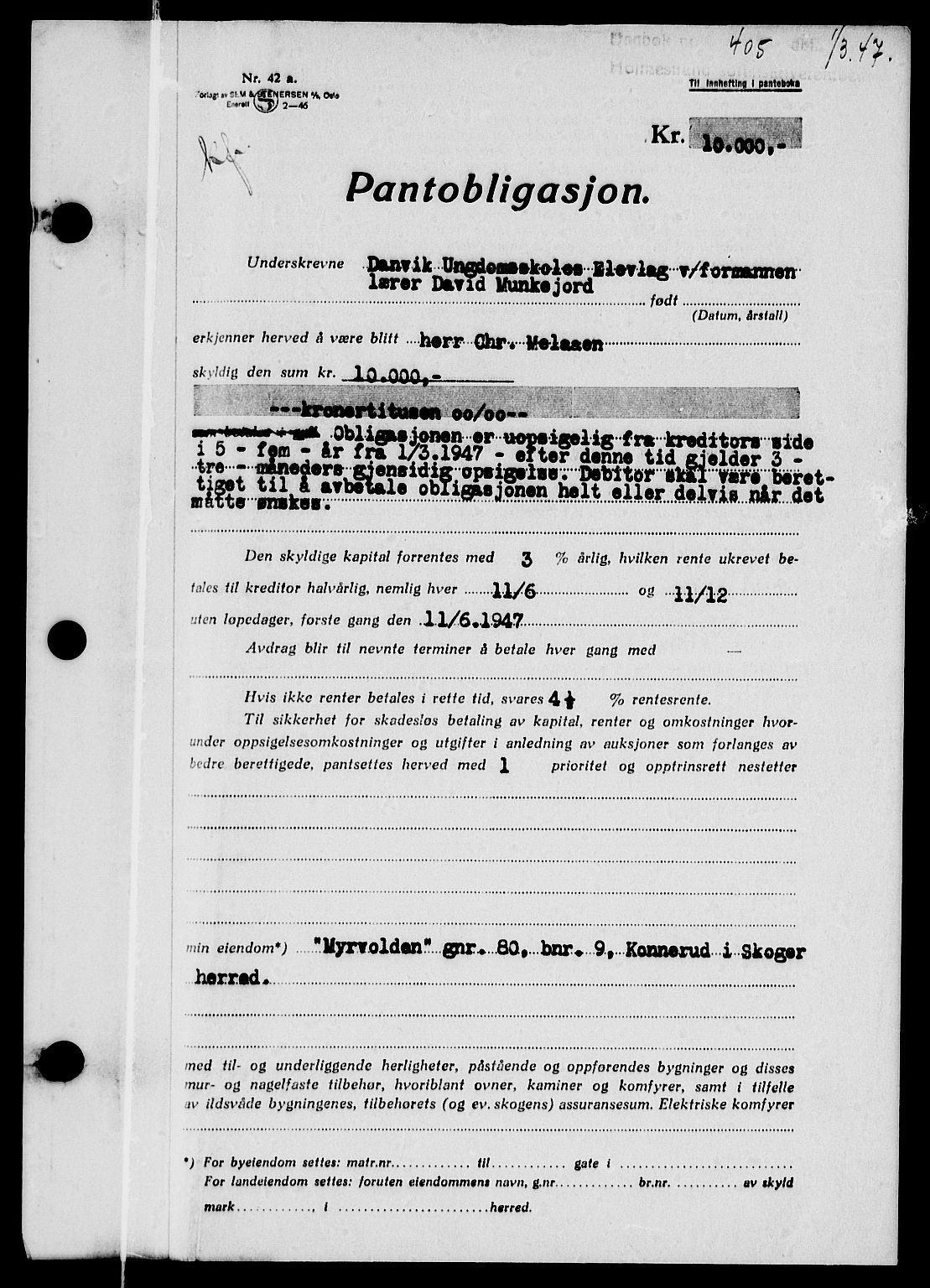 Holmestrand sorenskriveri, SAKO/A-67/G/Ga/Gab/L0057: Pantebok nr. B-57, 1947-1947