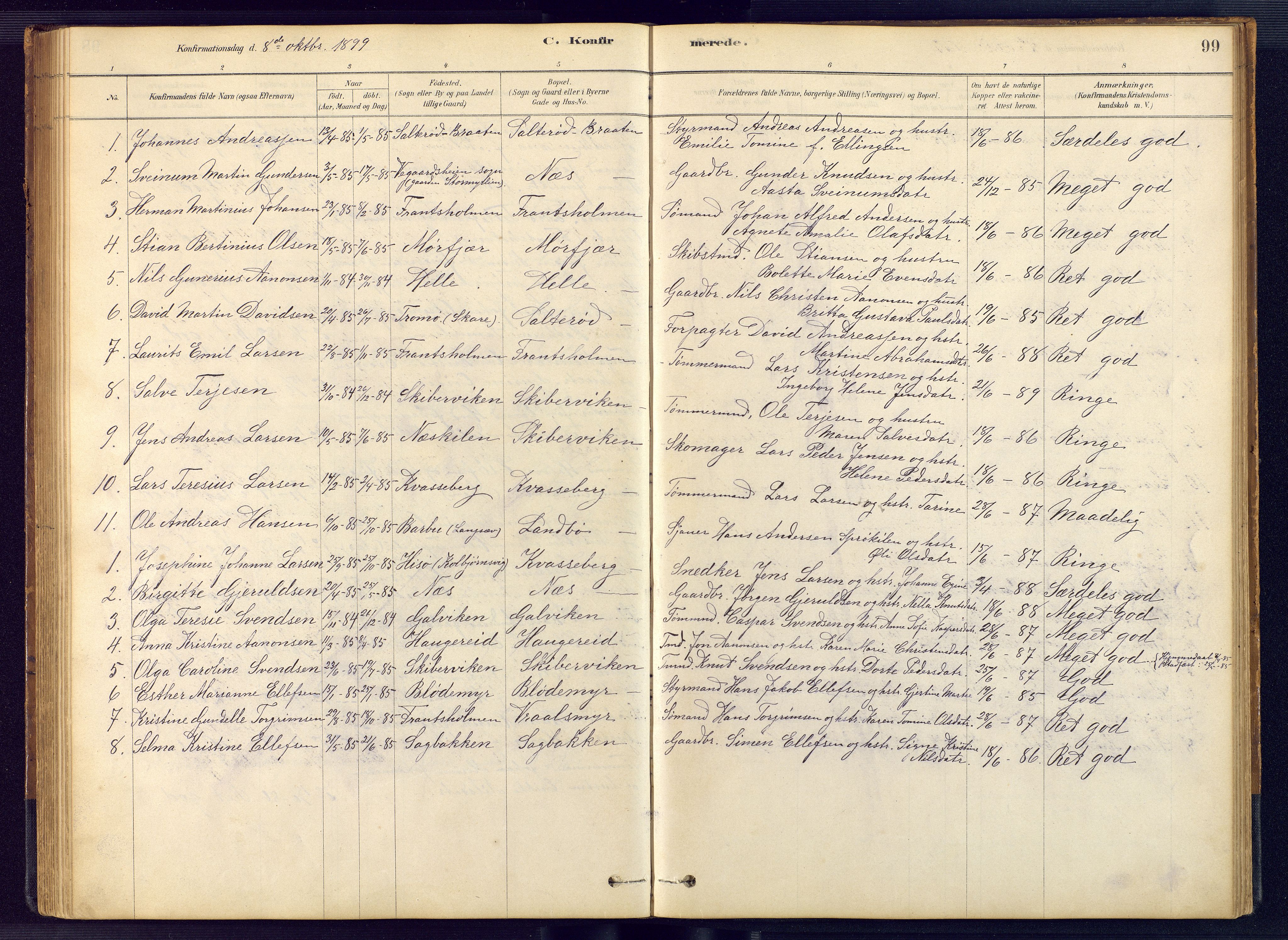 Austre Moland sokneprestkontor, SAK/1111-0001/F/Fb/Fbb/L0001: Klokkerbok nr. B 1, 1878-1904, s. 99
