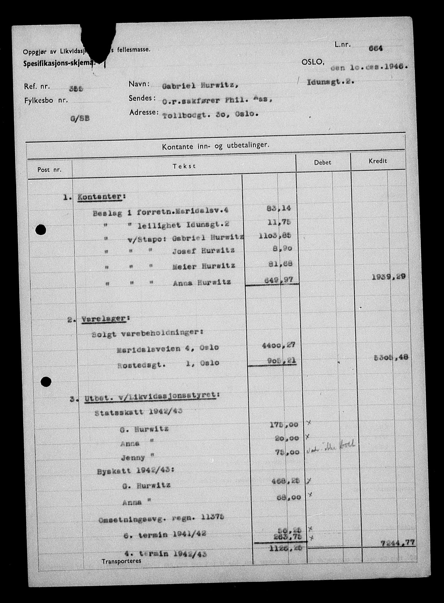 Justisdepartementet, Tilbakeføringskontoret for inndratte formuer, AV/RA-S-1564/H/Hc/Hcc/L0944: --, 1945-1947, s. 441