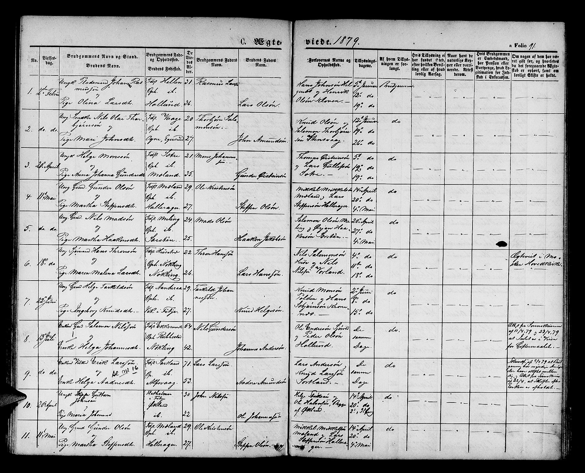 Finnås sokneprestembete, AV/SAB-A-99925/H/Ha/Hab/Habb/L0002: Klokkerbok nr. B 2, 1871-1881, s. 91