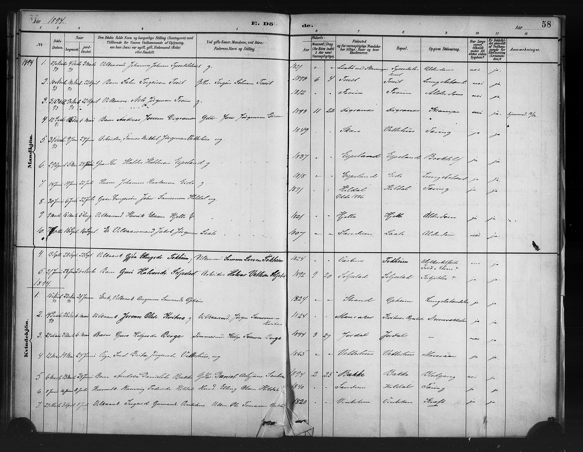 Odda Sokneprestembete, AV/SAB-A-77201/H/Haa: Ministerialbok nr. A 1, 1883-1919, s. 58