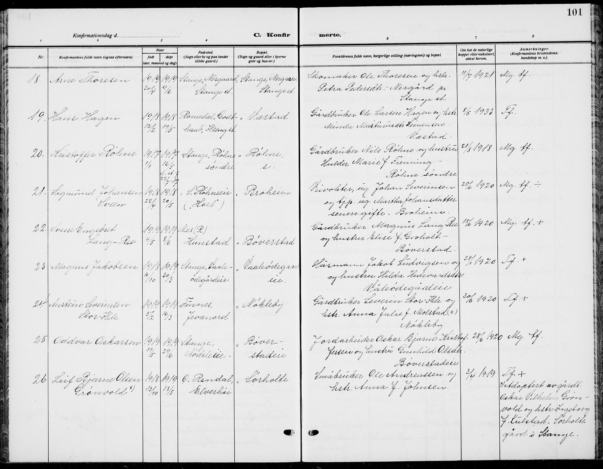 Stange prestekontor, AV/SAH-PREST-002/L/L0018: Klokkerbok nr. 18, 1929-1937, s. 101