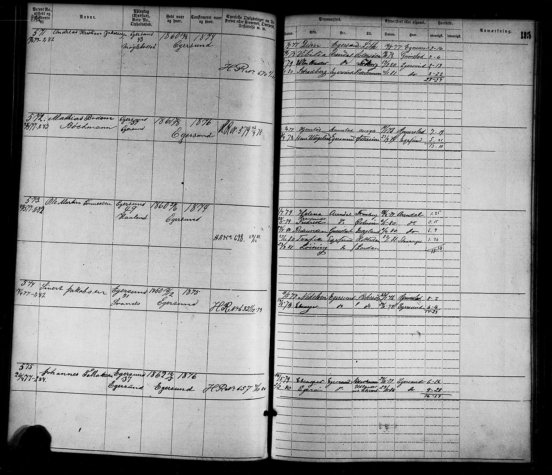 Egersund mønstringskrets, AV/SAK-2031-0019/F/Fa/L0001: Annotasjonsrulle nr 1-1440 med register, O-1, 1869-1895, s. 132