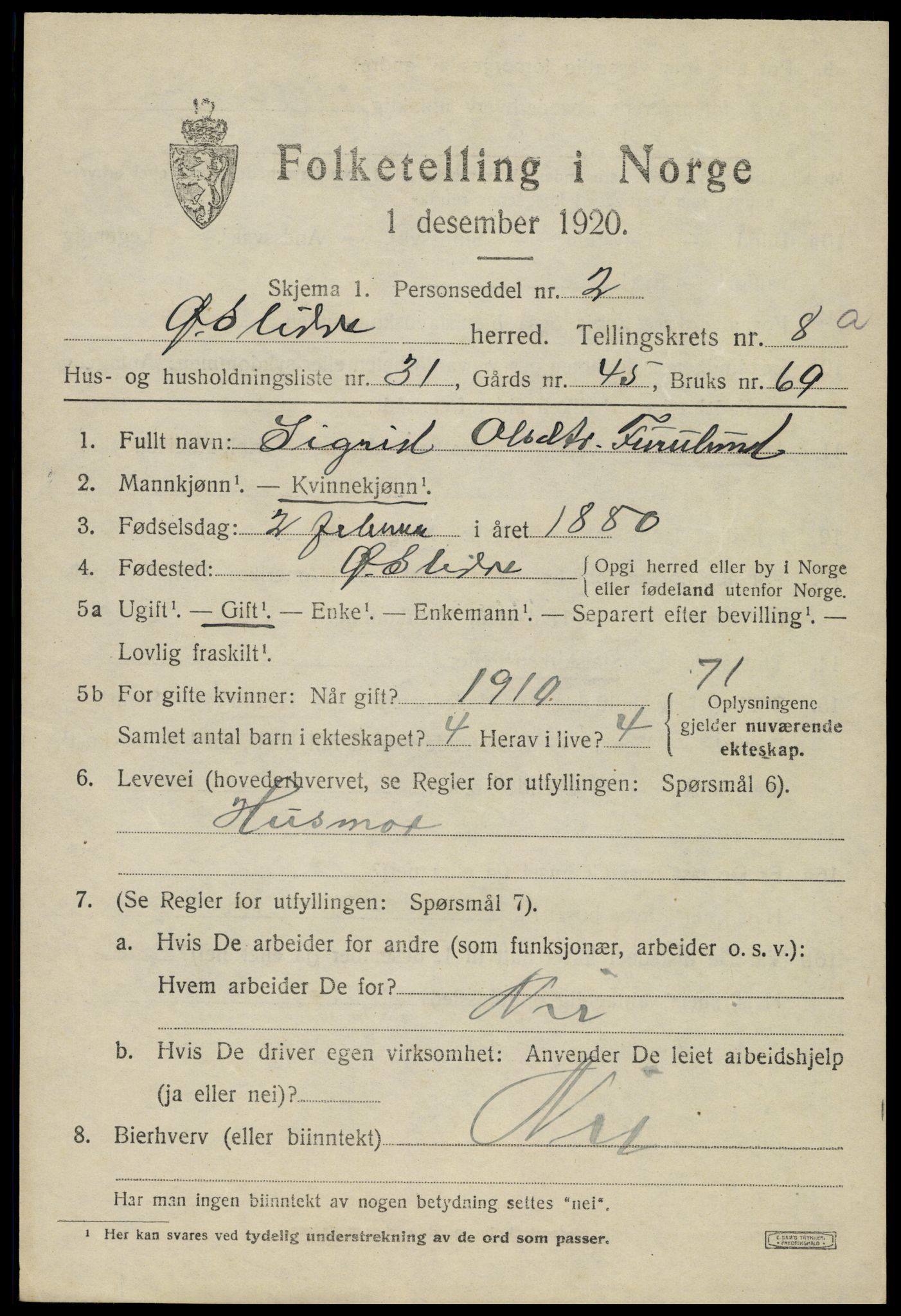 SAH, Folketelling 1920 for 0544 Øystre Slidre herred, 1920, s. 5079