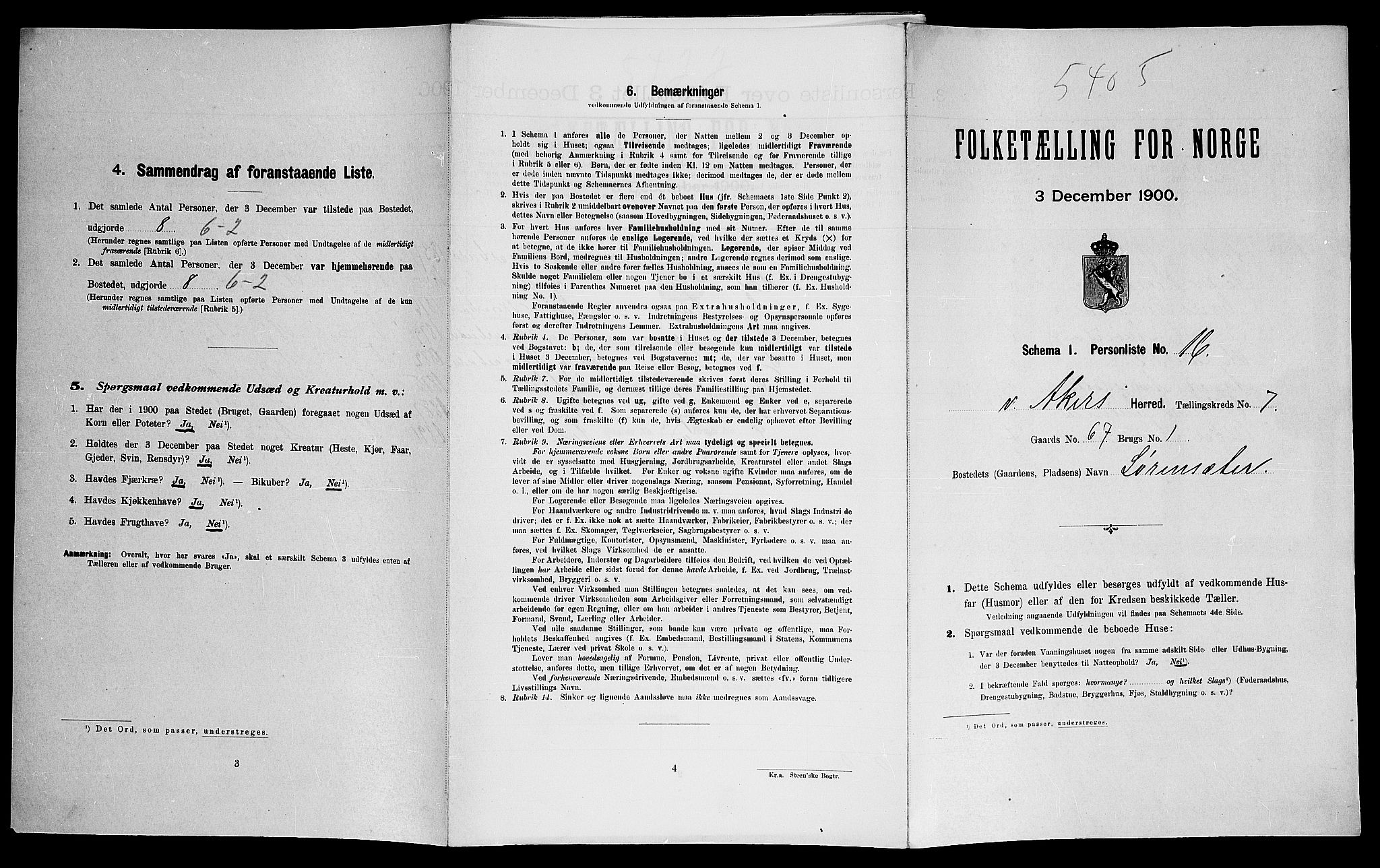 SAO, Folketelling 1900 for 0218 Aker herred, 1900