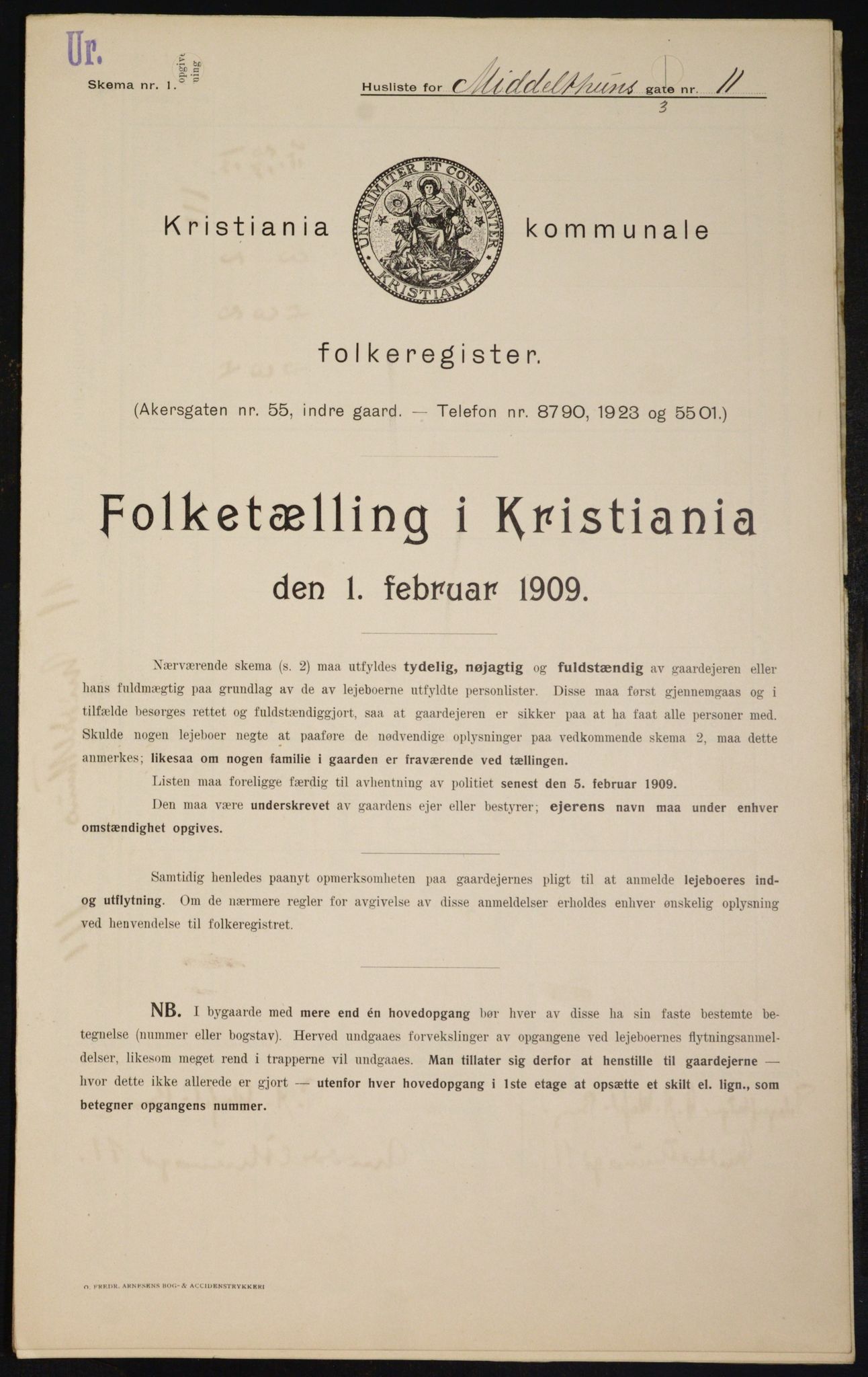 OBA, Kommunal folketelling 1.2.1909 for Kristiania kjøpstad, 1909, s. 68252