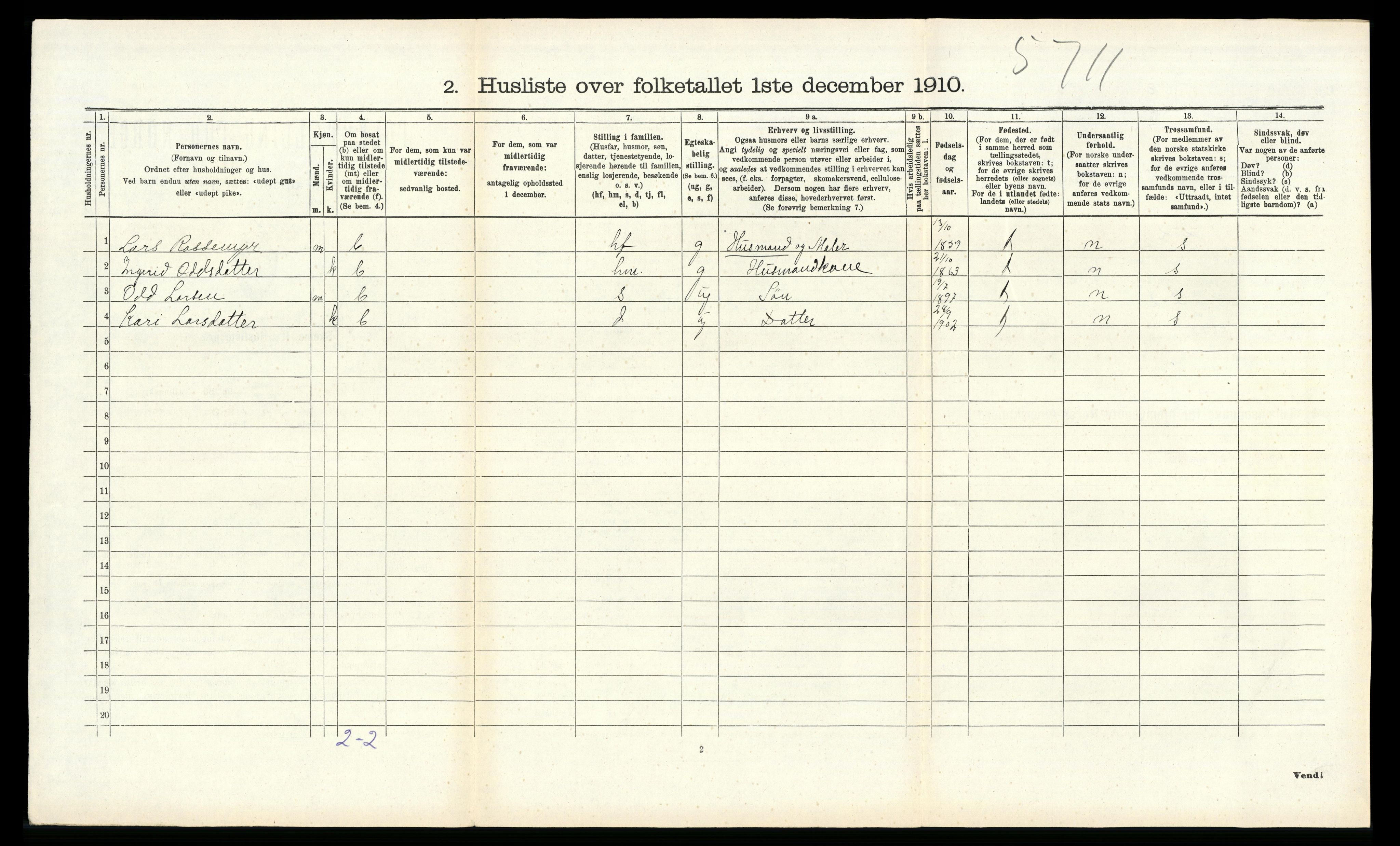 RA, Folketelling 1910 for 1134 Suldal herred, 1910, s. 552