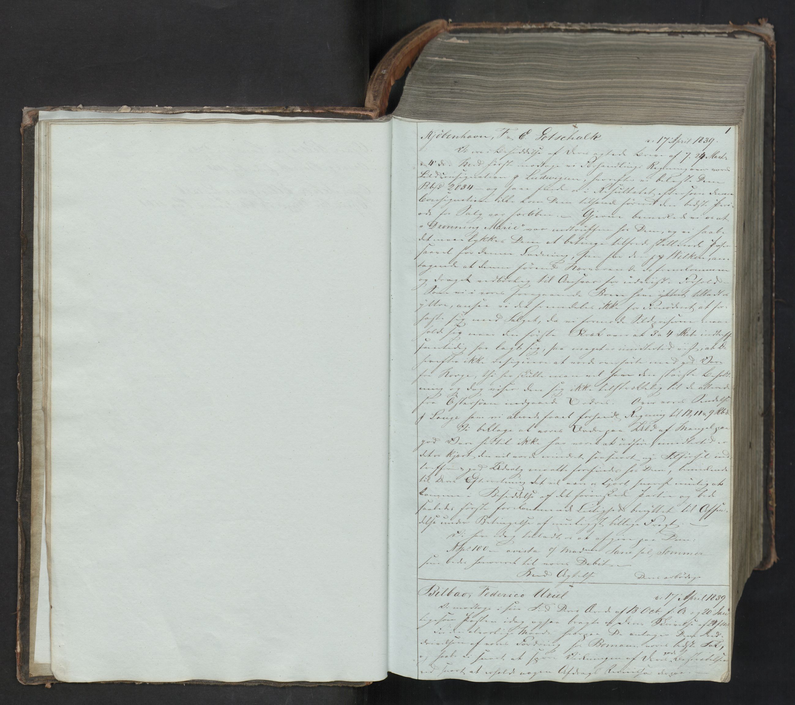 Hoë, Herman & Co, SAT/PA-0280/11/L0035: Kopibok, innenlandsk, 1839-1845, s. 1