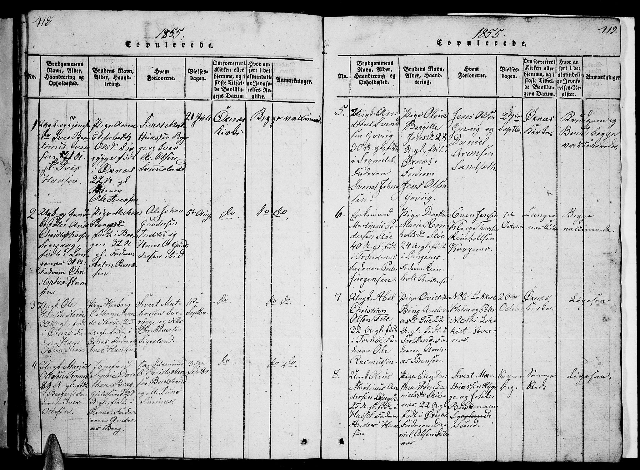 Ministerialprotokoller, klokkerbøker og fødselsregistre - Nordland, AV/SAT-A-1459/893/L1346: Klokkerbok nr. 893C01, 1820-1858, s. 418-419