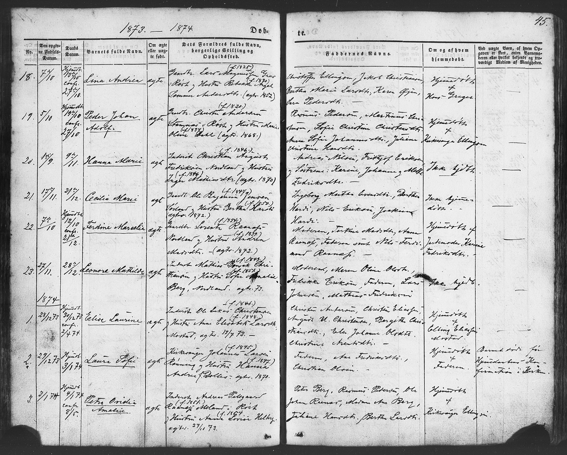 Ministerialprotokoller, klokkerbøker og fødselsregistre - Nordland, AV/SAT-A-1459/807/L0121: Ministerialbok nr. 807A04, 1846-1879, s. 45